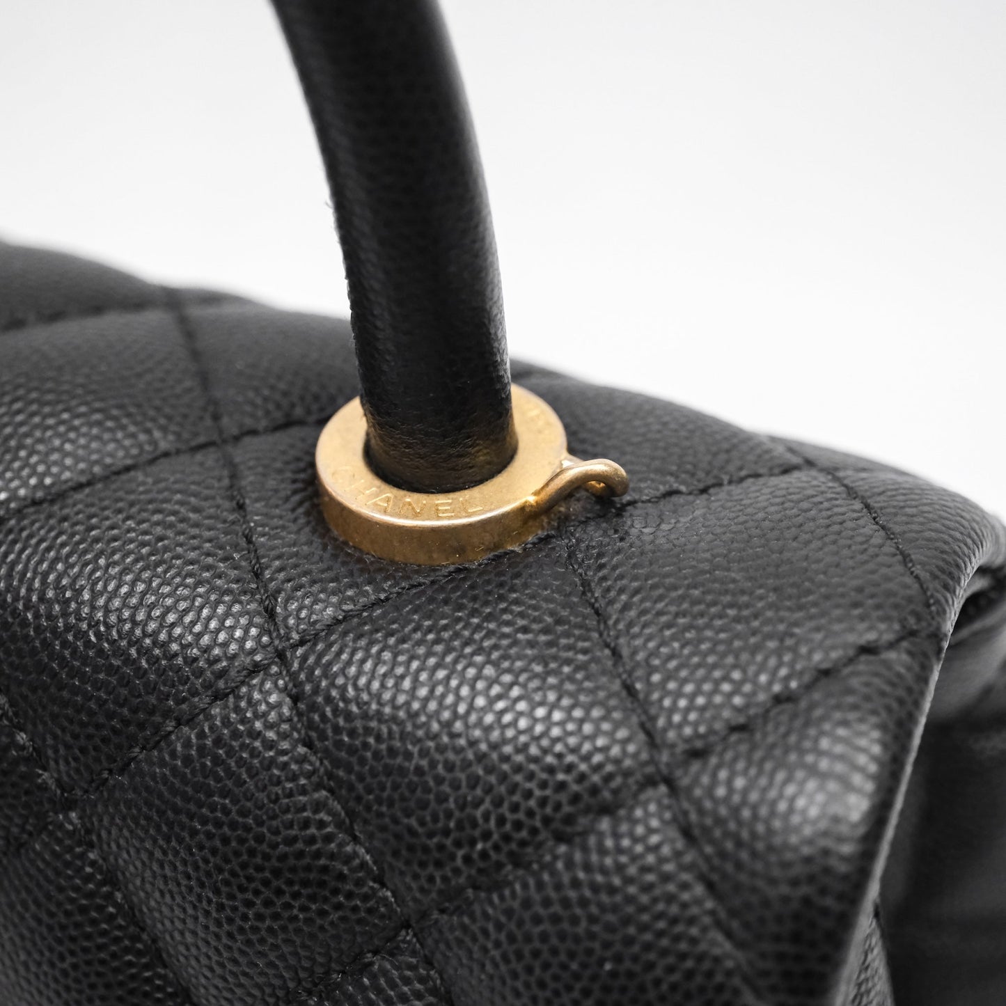 Chanel Small Quilted Coco Handle Black Caviar Aged Gold Hardware