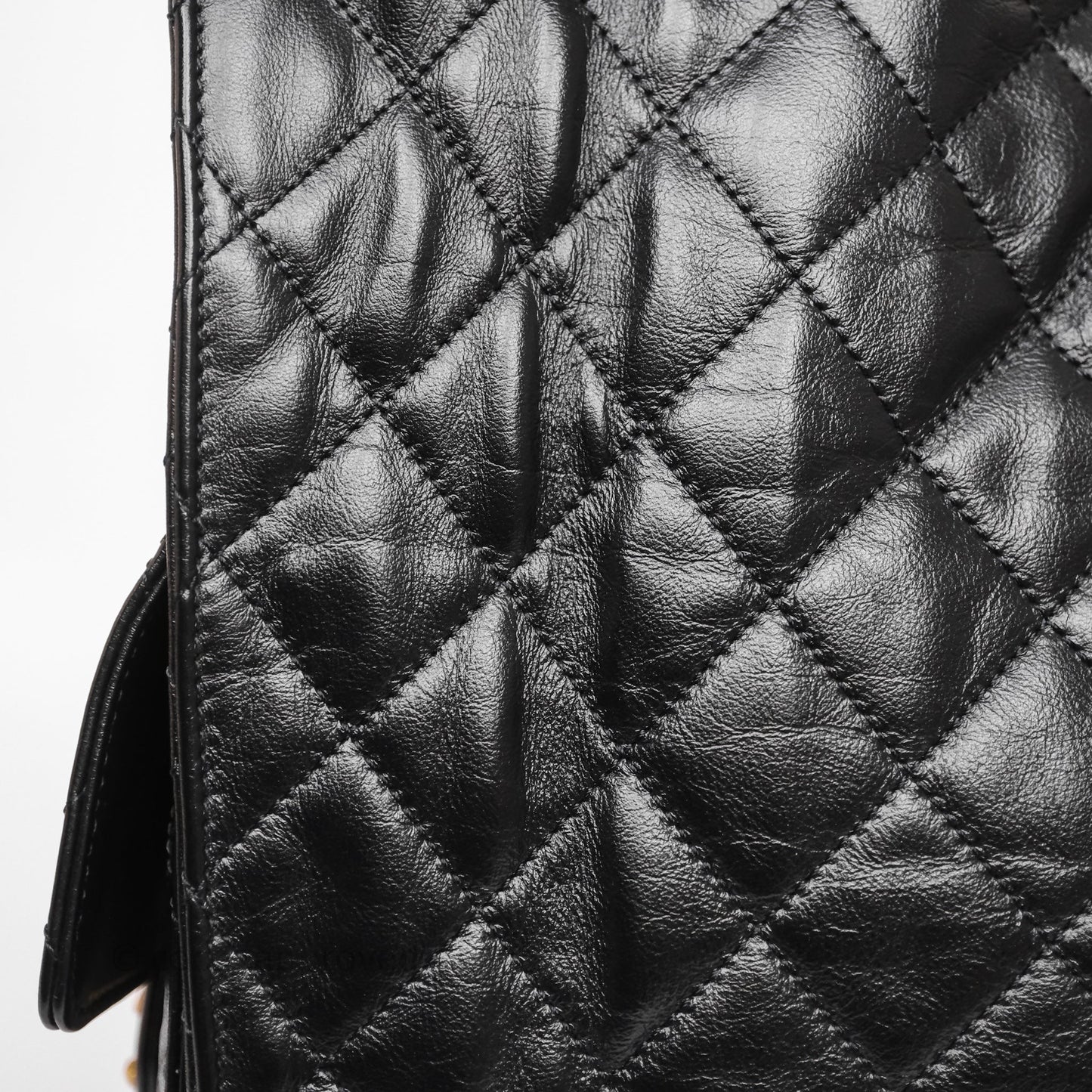 Chanel 25 Medium Black Crumpled Calfskin Aged Gold Hardware