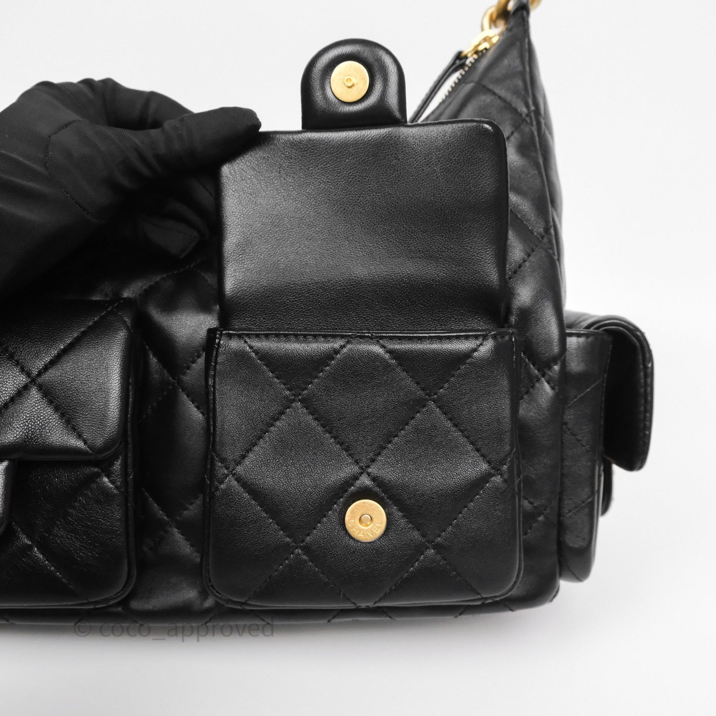 Chanel Quilted Large Trendy Double Pocket Hobo Black Lambskin Gold Hardware