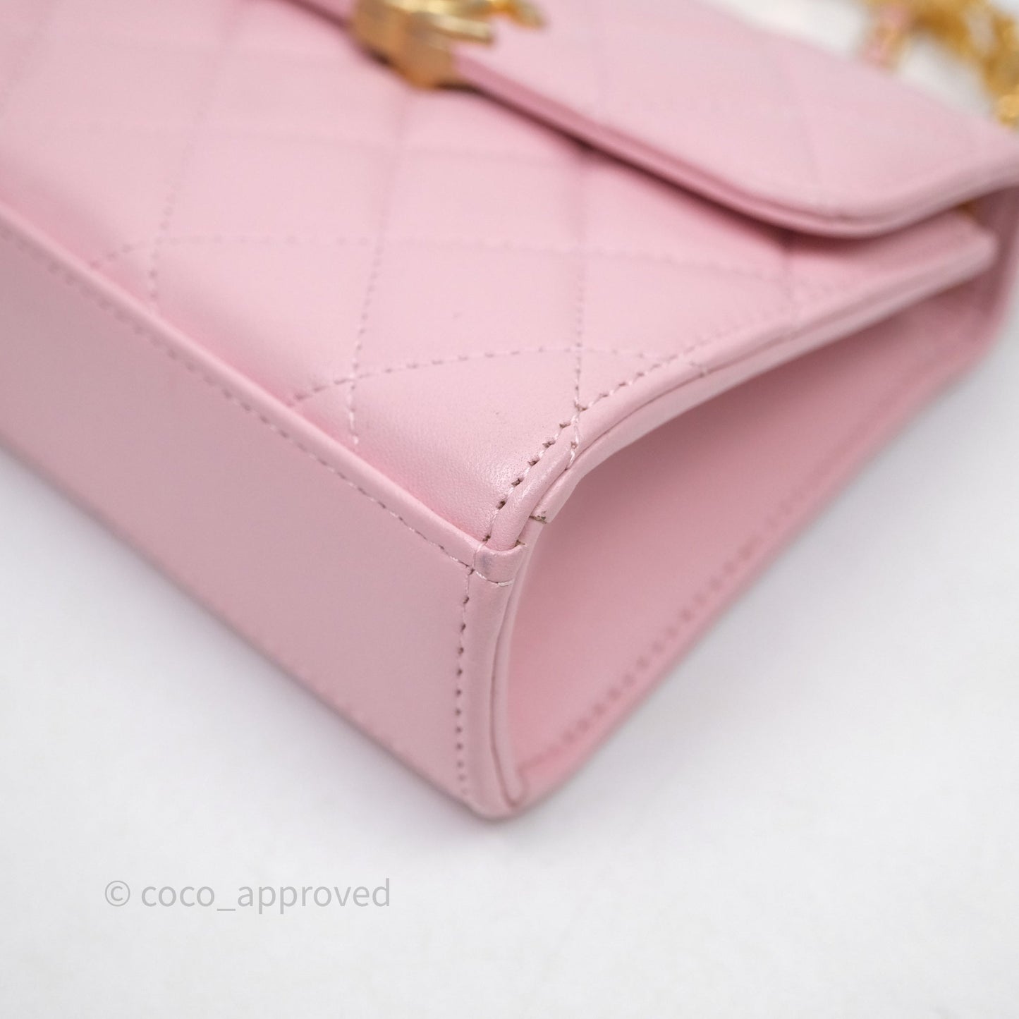 Chanel Mini Enamel Handle Clutch on Chain Pink Lambskin Gold Hardware