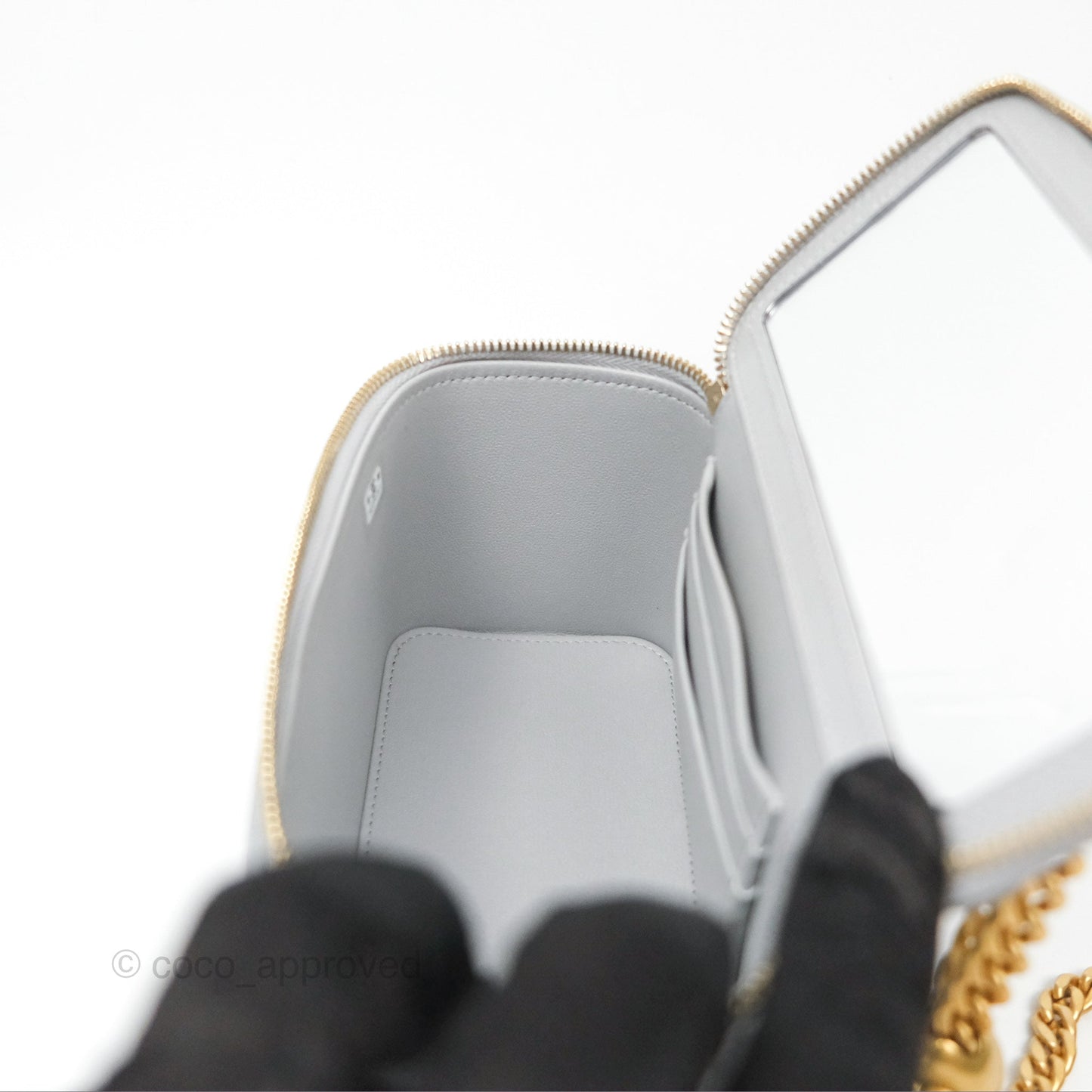 Chanel Vanity with Heart Adjustable Chain Grey Caviar Aged Gold Hardware