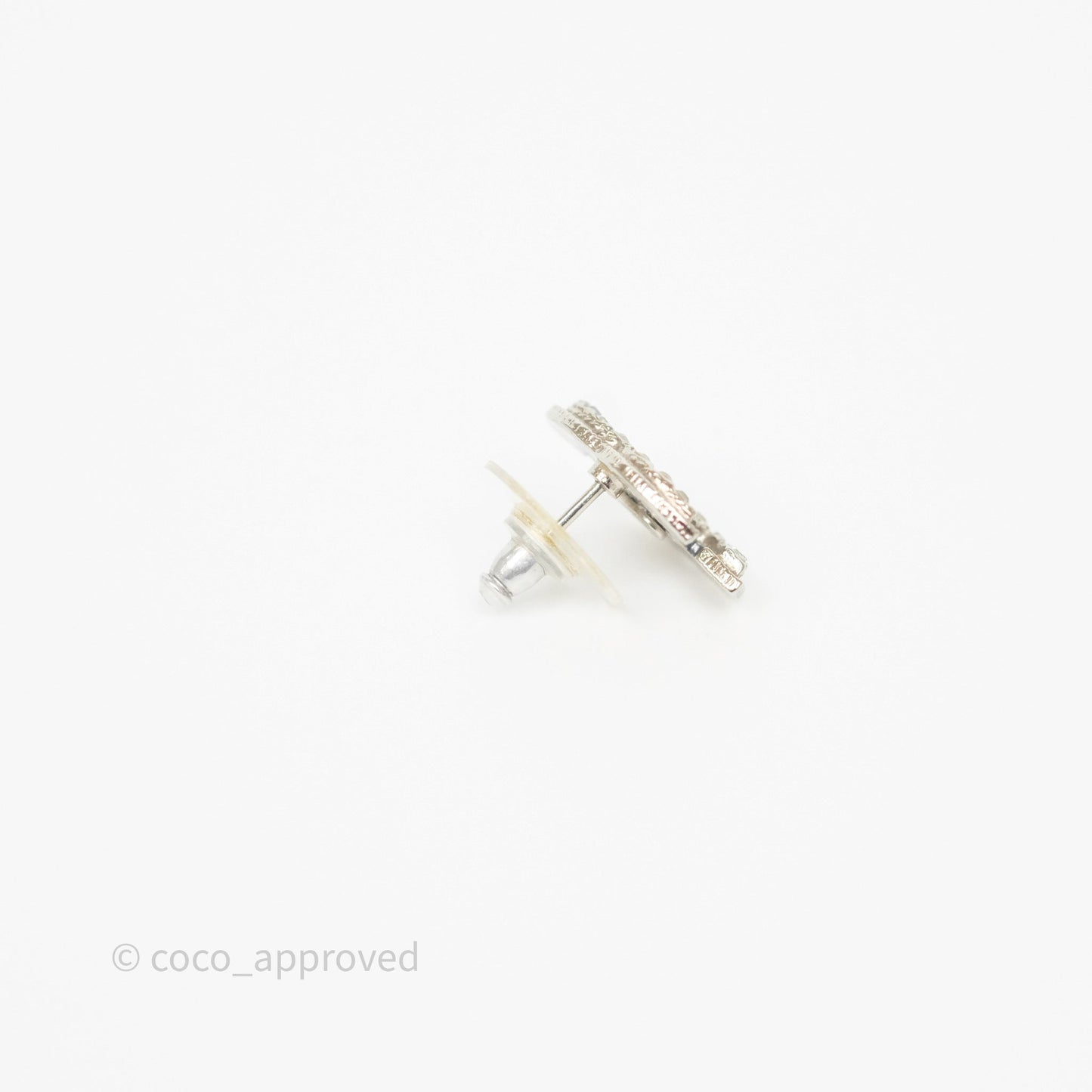 Chanel CC Crystals Earrings Silver Tone 13V
