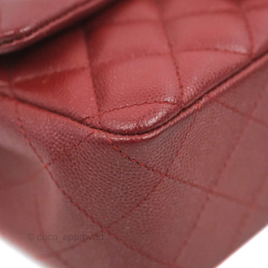 Chanel Classic Quilted Mini Rectangular Flap Iridescent Burgundy Caviar Aged Gold Hardware