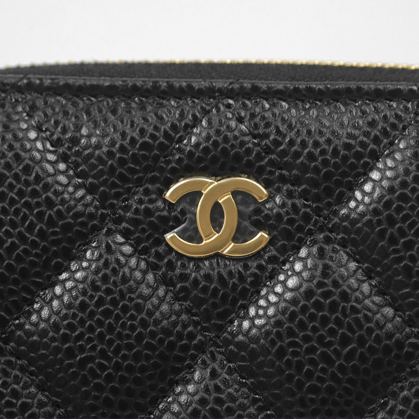 Chanel Quilted Zip Card Holder Black Caviar Gold Hardware