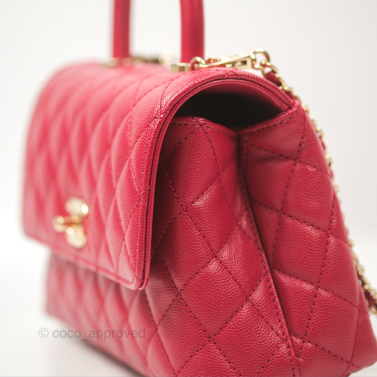 Chanel Small Coco Handle Quilted Dark Rose Pink Caviar Gold Hardware 21A