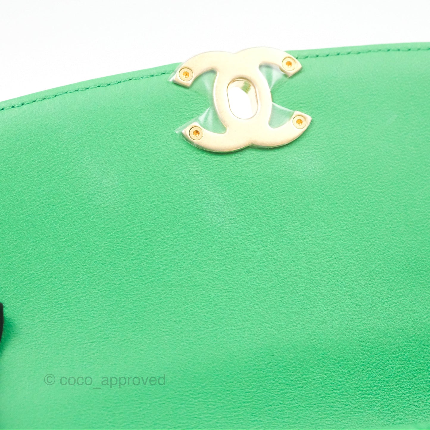 Chanel CC Quilted Flap Bag With Top Handle Green Calfskin Gold Hardware