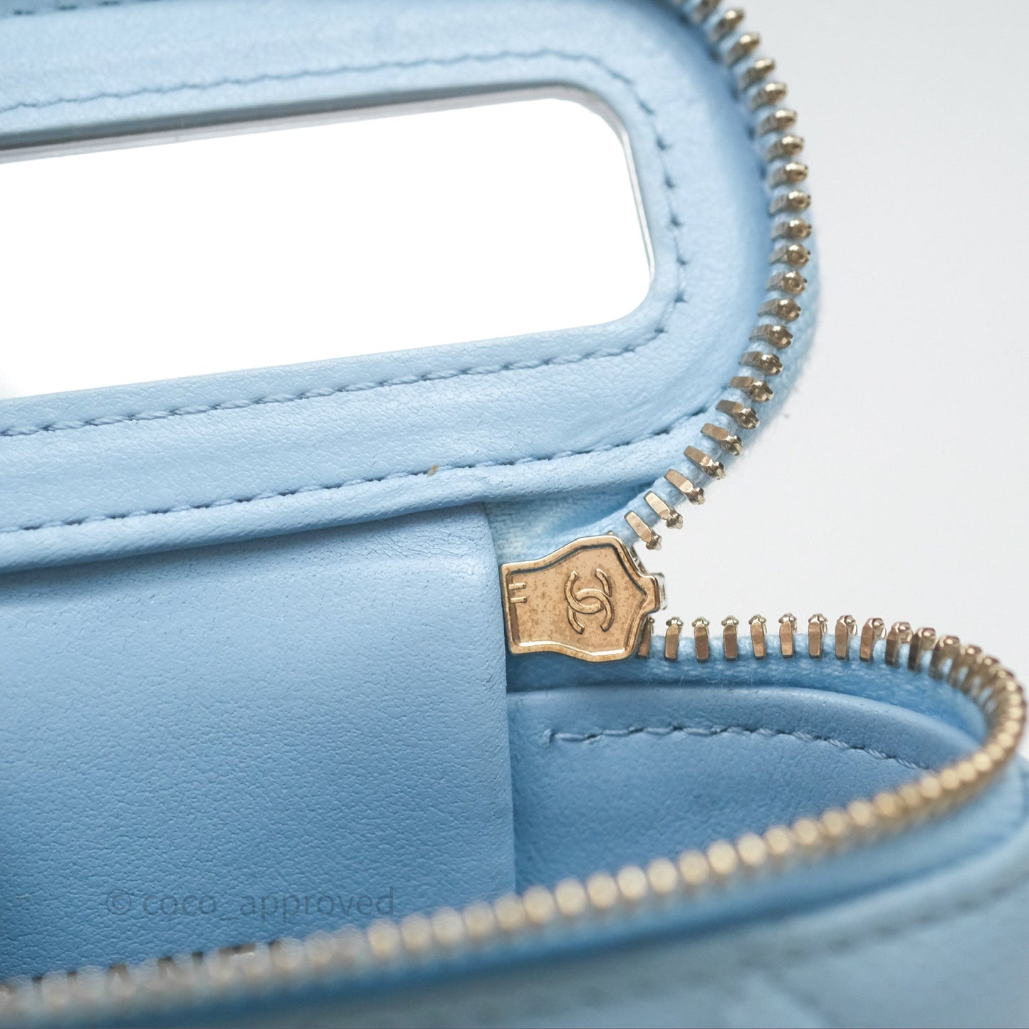 Chanel Classic Mini Vanity With Chain Light Blue Caviar Gold Hardware