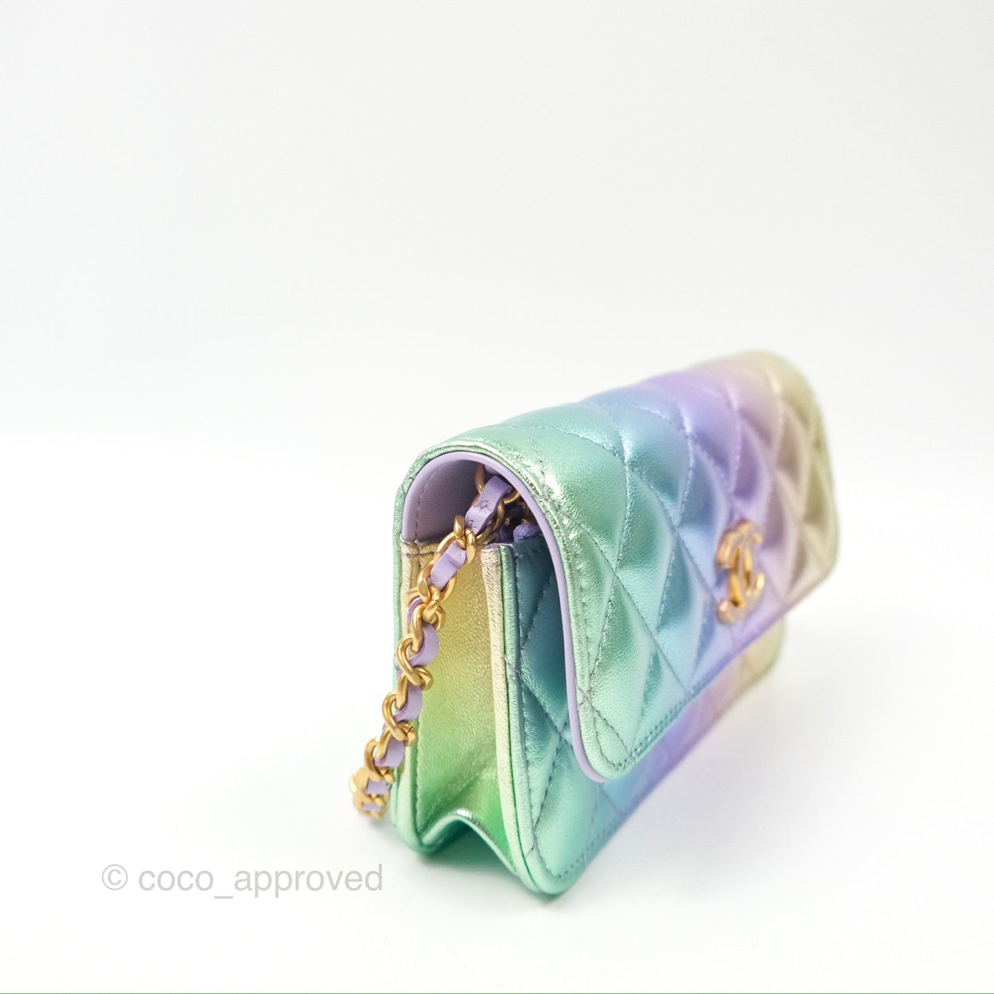 Chanel Mini WOC Phone Holder Metallic Rainbow Lambskin 24C