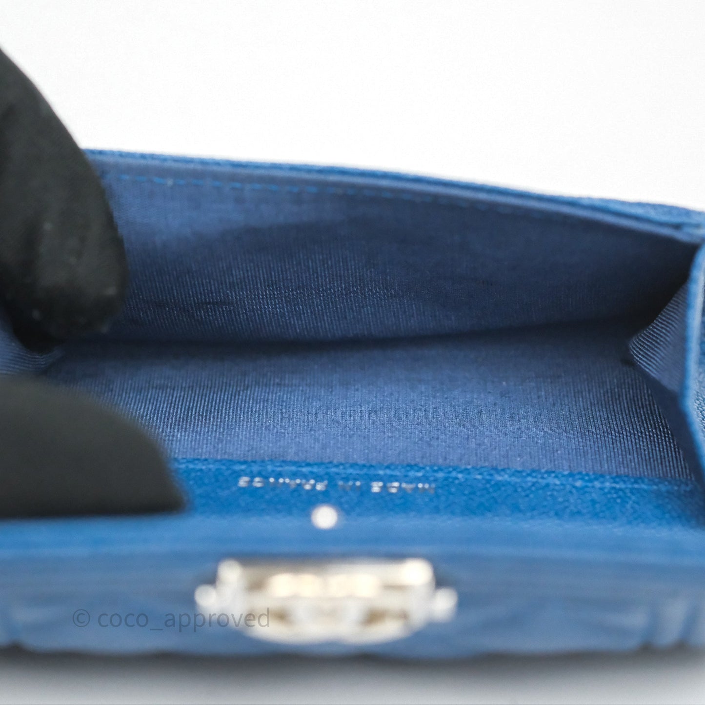 Chanel Quilted Boy Flap Card Holder Blue Caviar Silver Hardware
