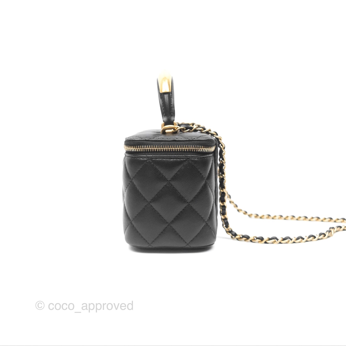 Chanel Vanity Rectangular Metal Top Handle Black Lambskin Aged Gold Hardware 22B