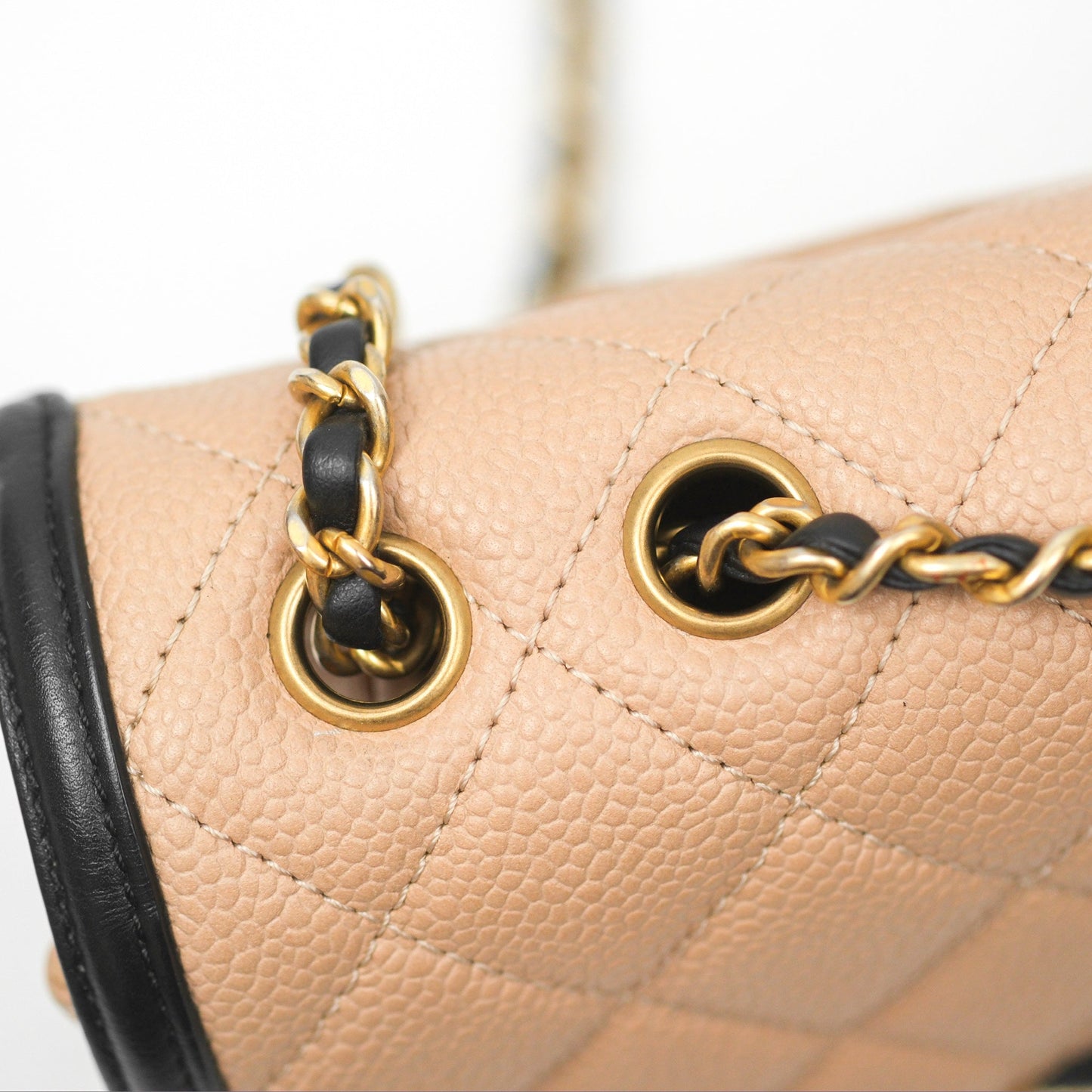 Chanel Quilted Small CC Filigree Flap Beige Black Caviar