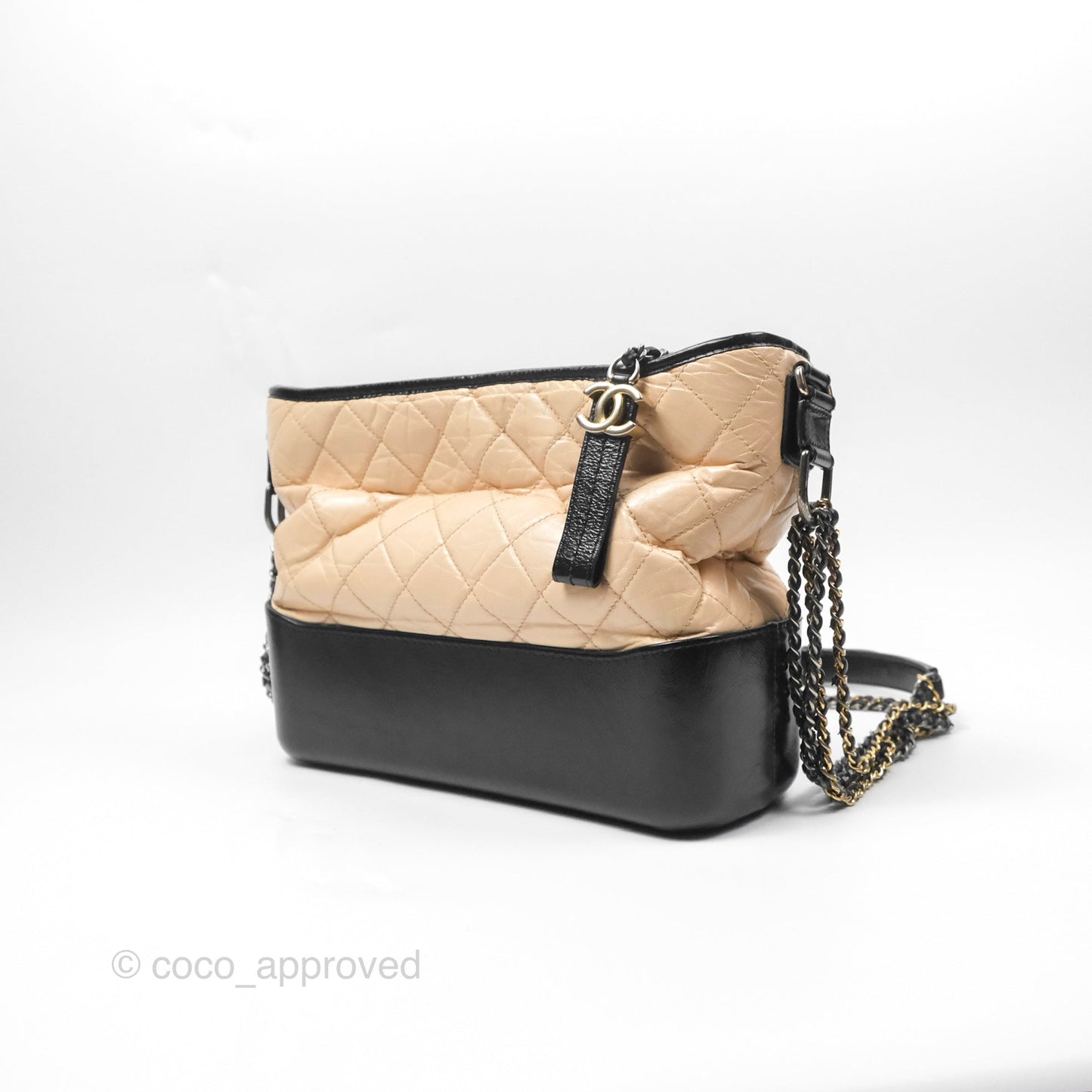 Chanel Large Gabrielle Hobo Black Beige Aged Calfskin Mixed Hardware