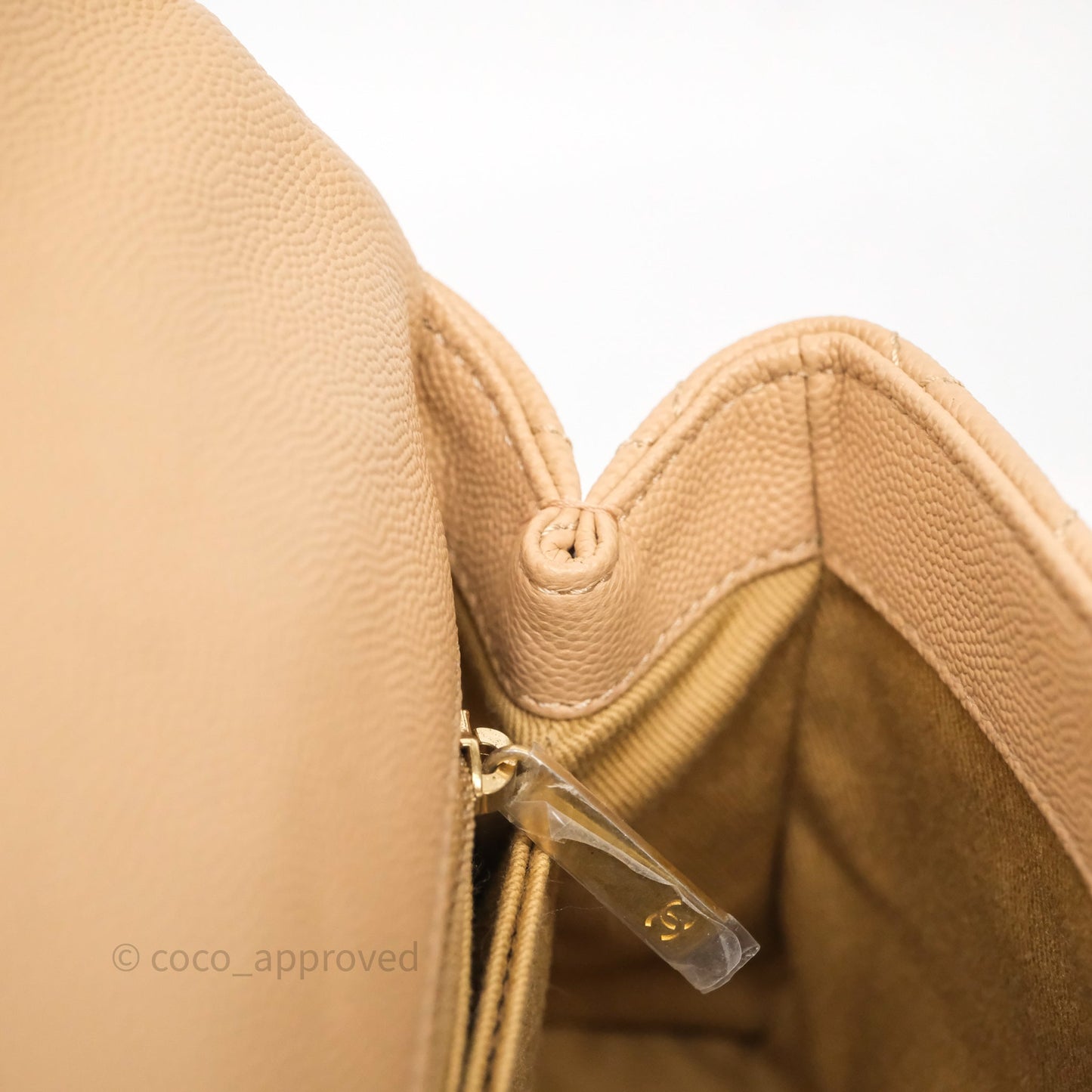Chanel Small Coco Handle Quilted Beige Caviar Gold Hardware Lizard Handle