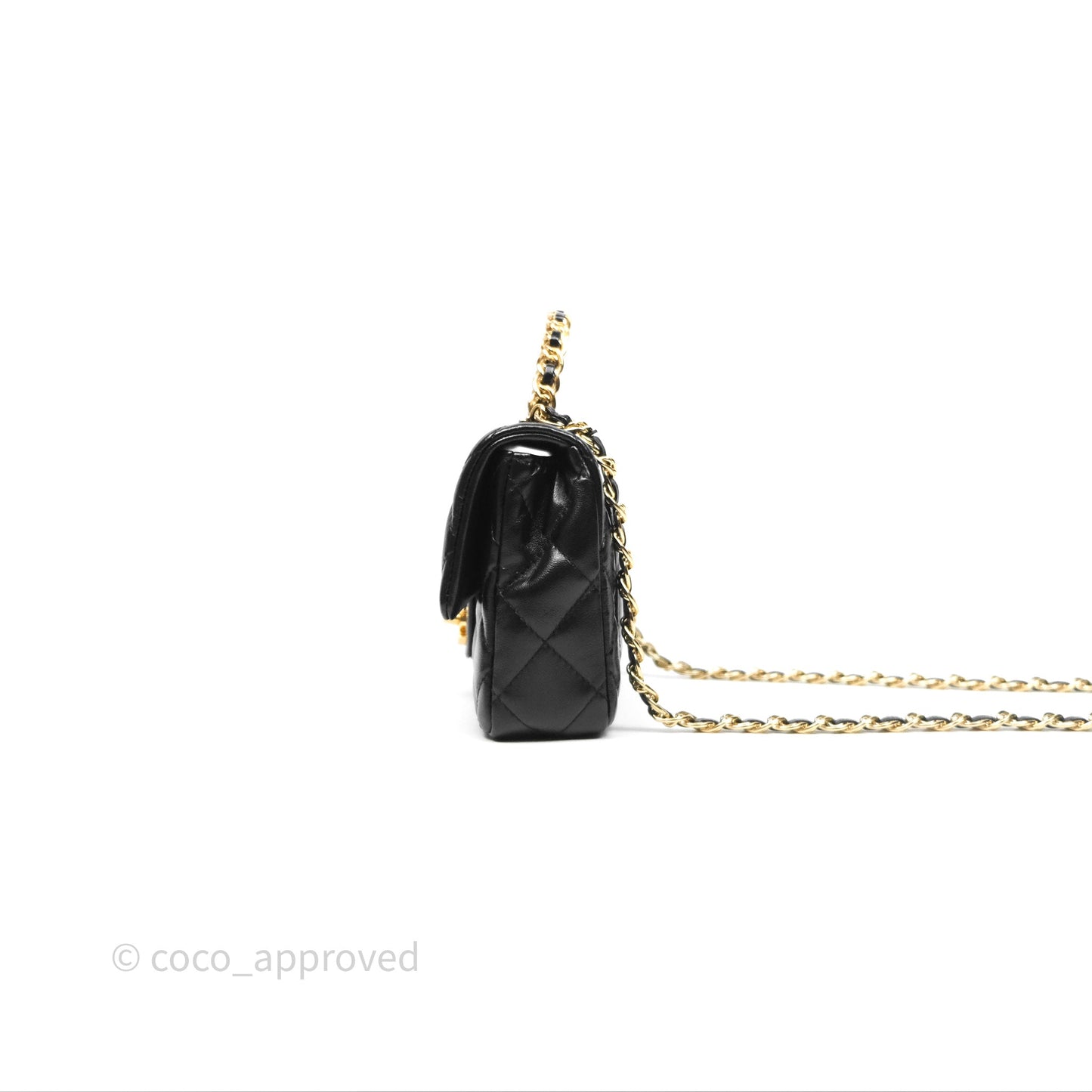 Chanel Top Handle Flap Bag Black Shiny Lambskin Gold Hardware 23S