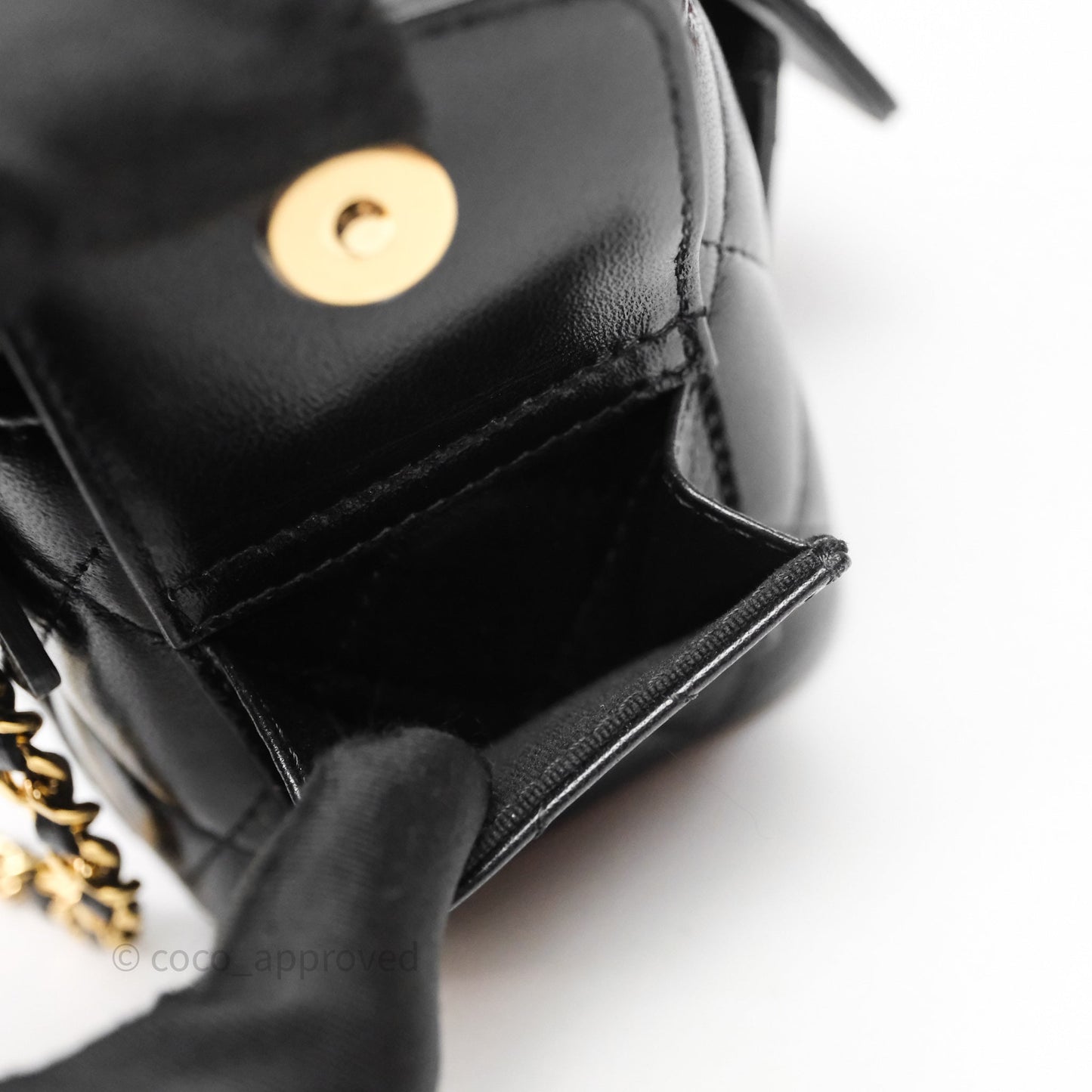 Chanel Quilted Top Handle Pocket Vanity Case Black Shiny Lambskin Bag Gold Hardware