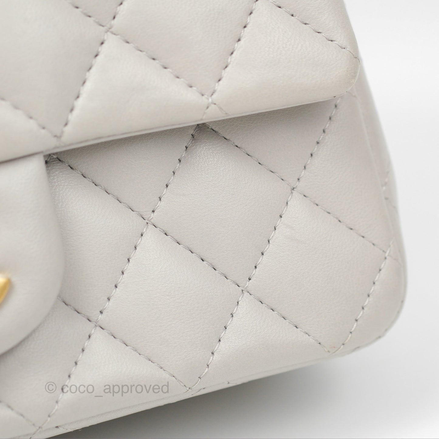Chanel Top Handle Mini Rectangular Flap Bag Light Grey Lambskin Aged Gold Hardware