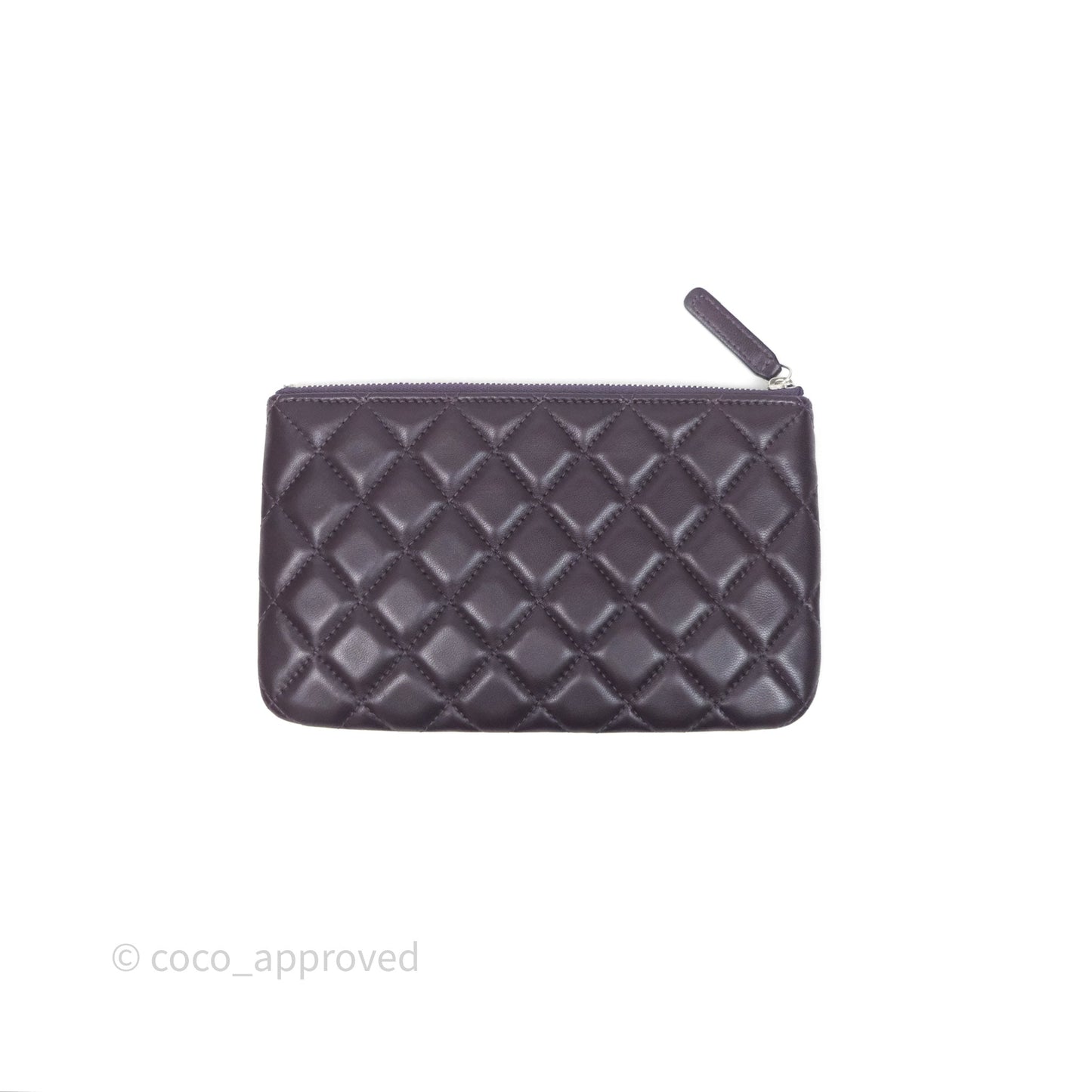 Chanel Quilted Small O Case Dark Purple Lambskin Silver Hardware