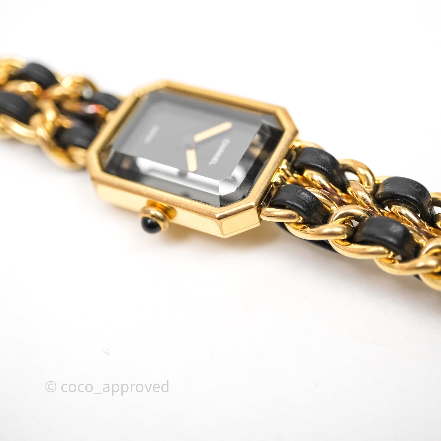 Chanel Vintage Première Watch Black Leather Gold Plated Size M
