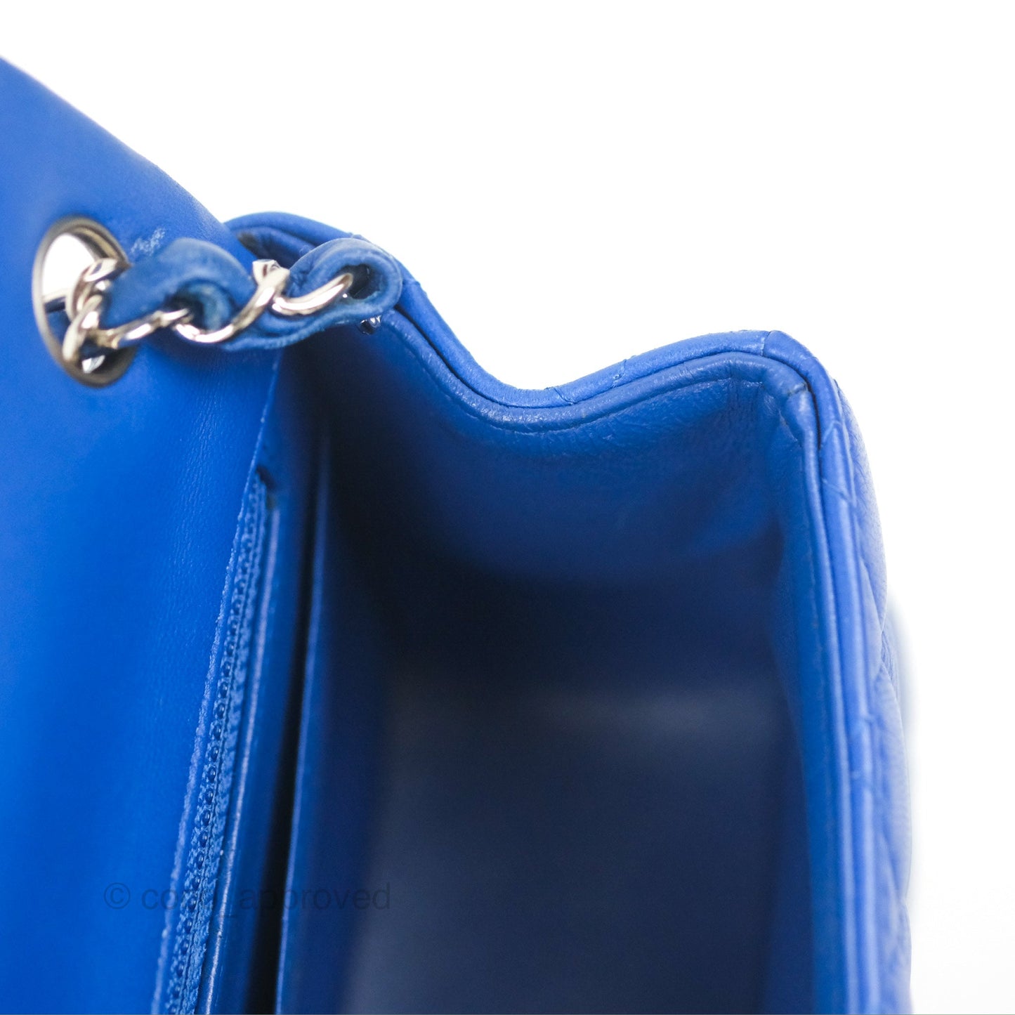 Chanel Quilted Mini Square Blue Lambskin Silver Hardware