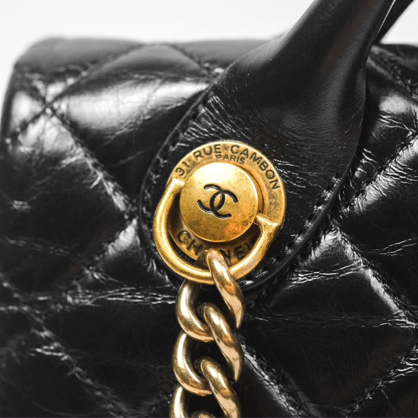 Chanel Medium Castle Rock Flap Black Glazed Calfskin Antique Gold Hardware