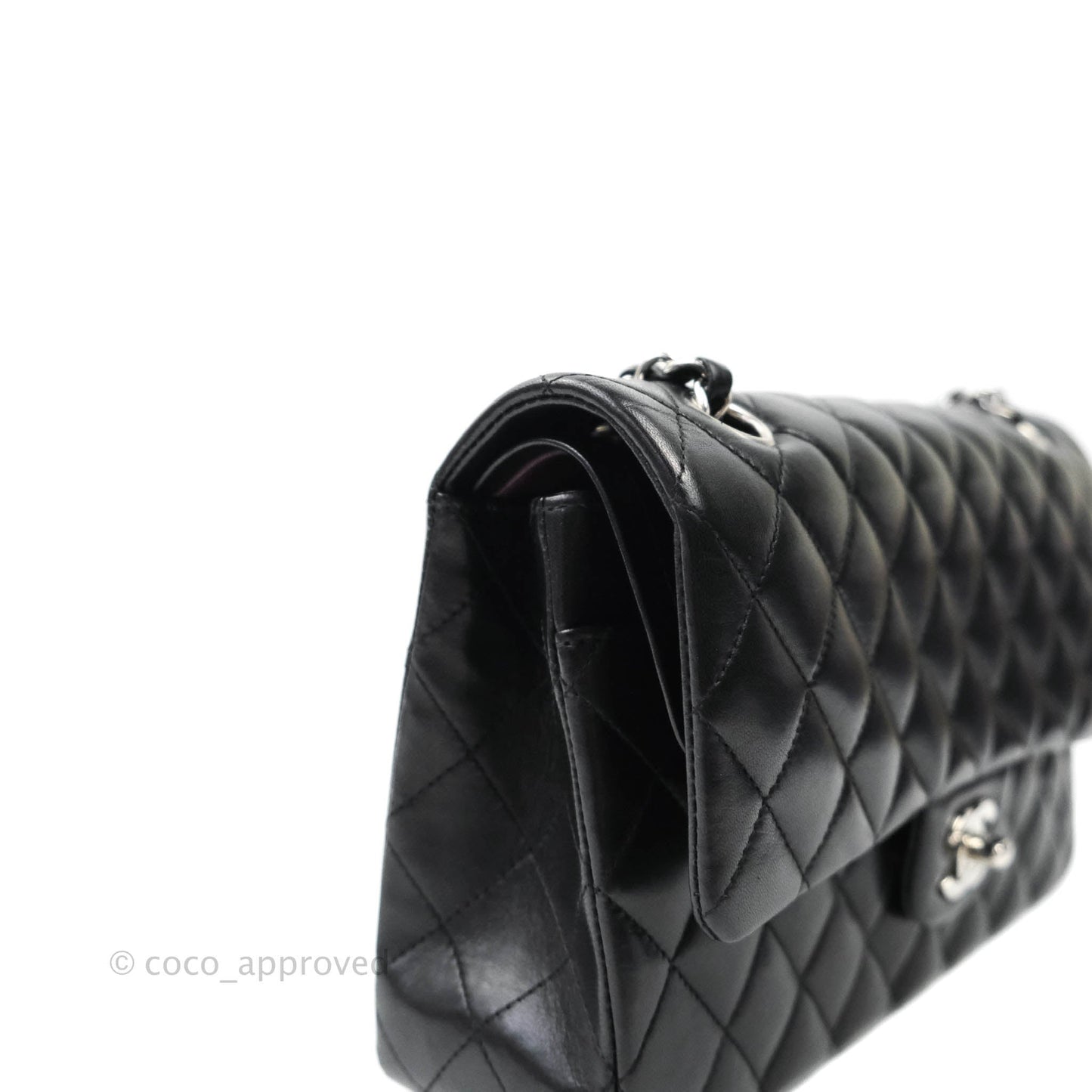Chanel Classic M/L Medium Double Flap Black Lambskin Silver Hardware