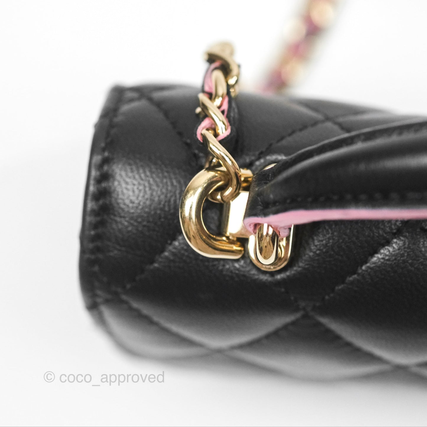 Chanel Top Handle Mini WOC Phone Holder Black/Pink Lambskin Gold Hardware 23P