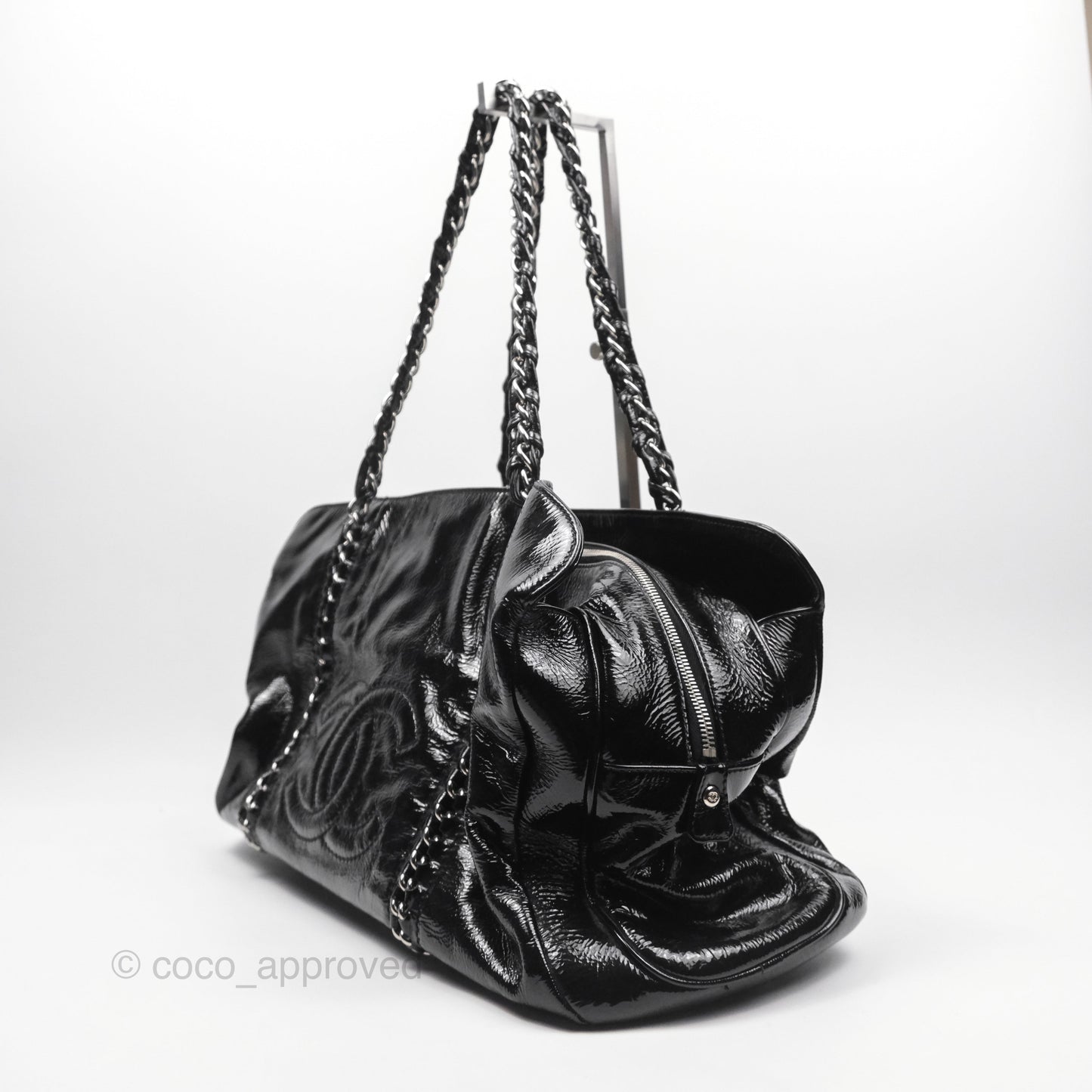 Chanel Bowling Tote Bag Black Glazed Calfskin Silver Hardware
