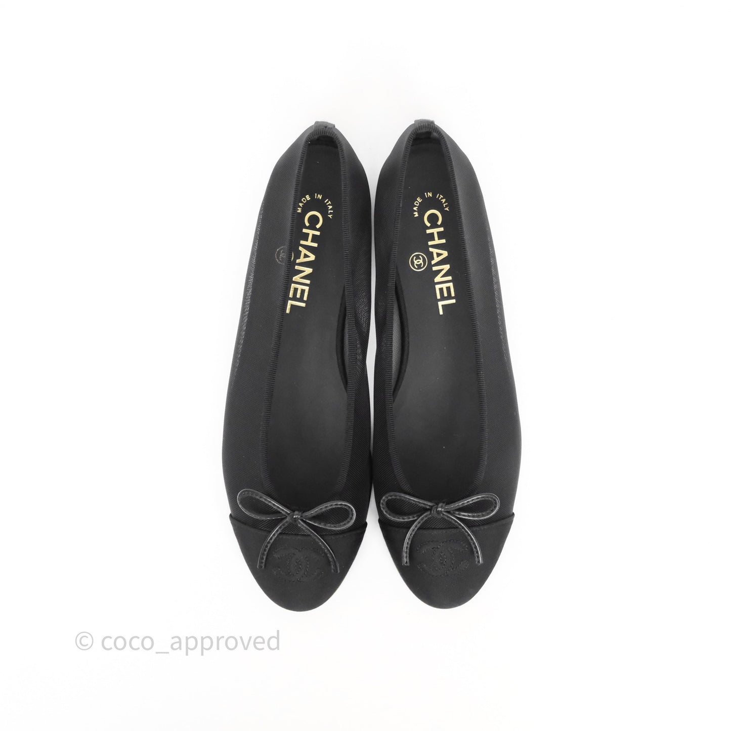 Chanel Ballet Flats Black Mesh Grosgrain 26P Size 38.5