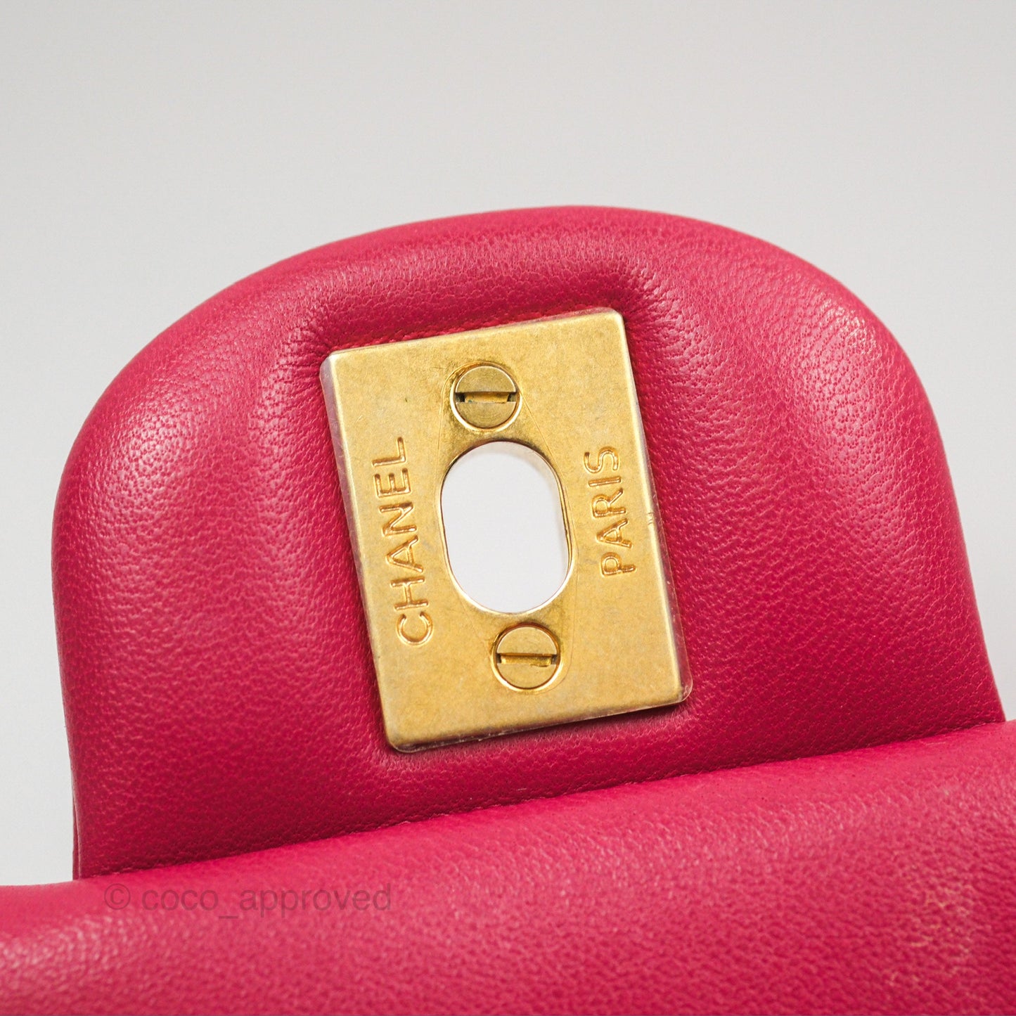Chanel Top Handle Mini Rectangular Flap Bag Berry Red Lambskin Aged Gold Hardware
