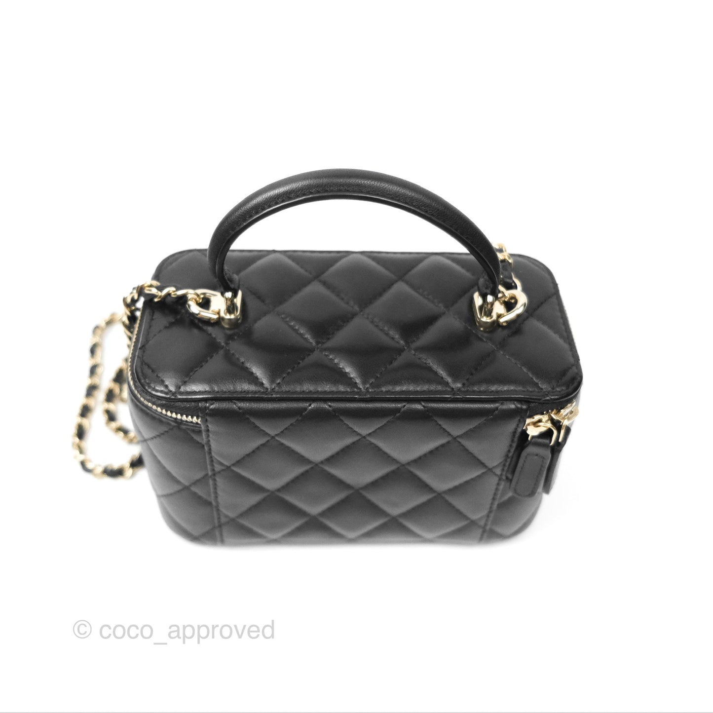 Chanel Vanity Rectangular Top Handle Black Lambskin Gold Hardware