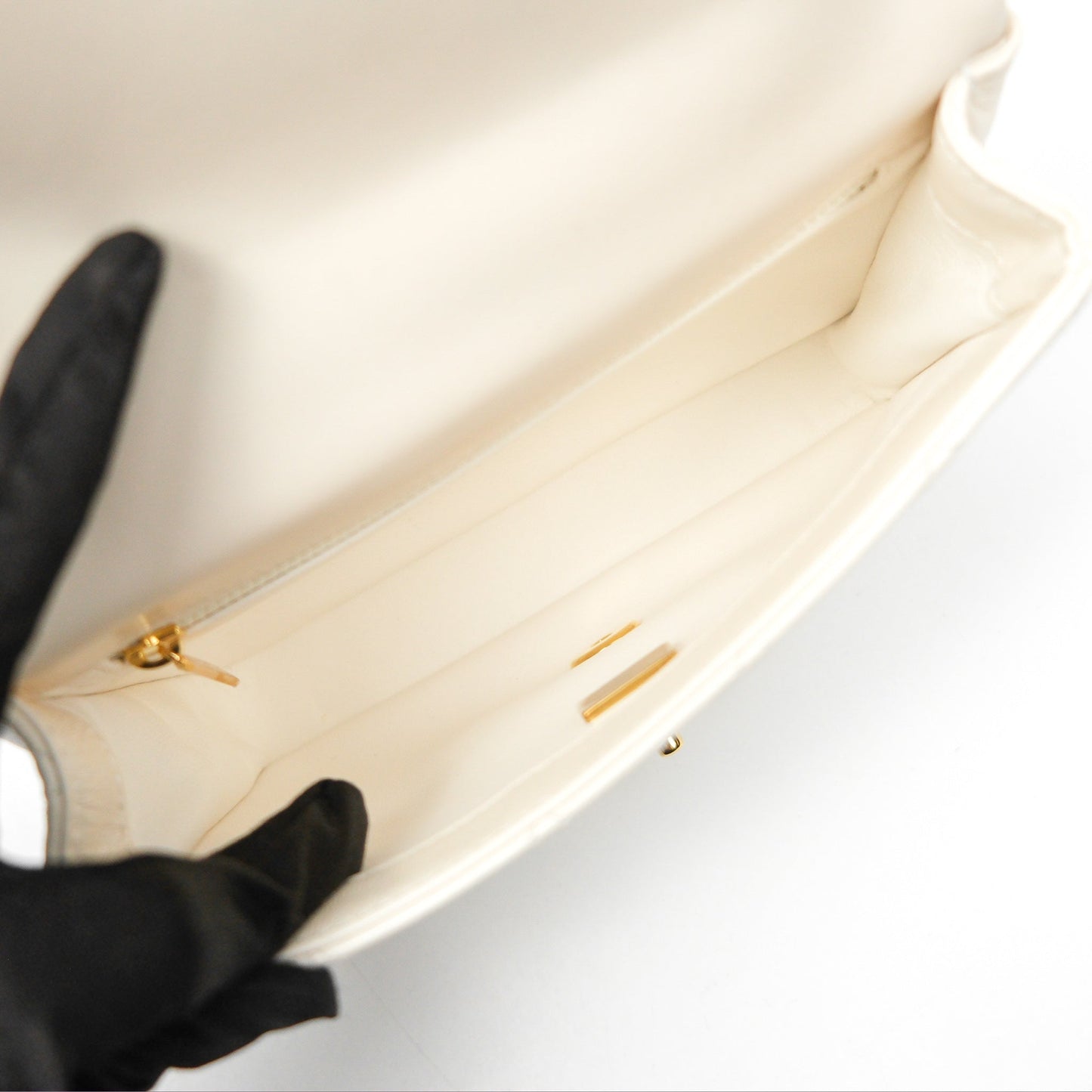 Chanel Top Handle White Lambskin Gold Hardware