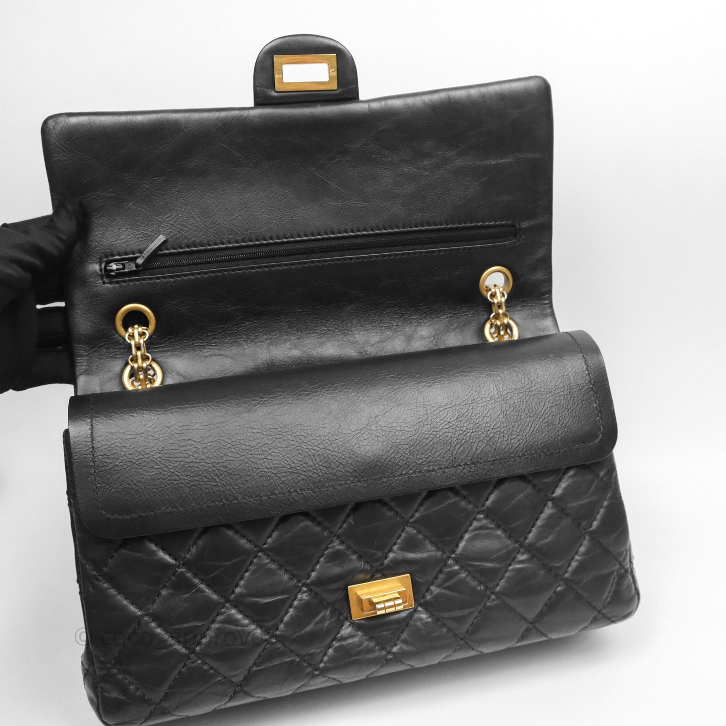 Chanel Quilted 2.55 Reissue 226 Flap Bag Black Aged Calfskin Gold Hardware