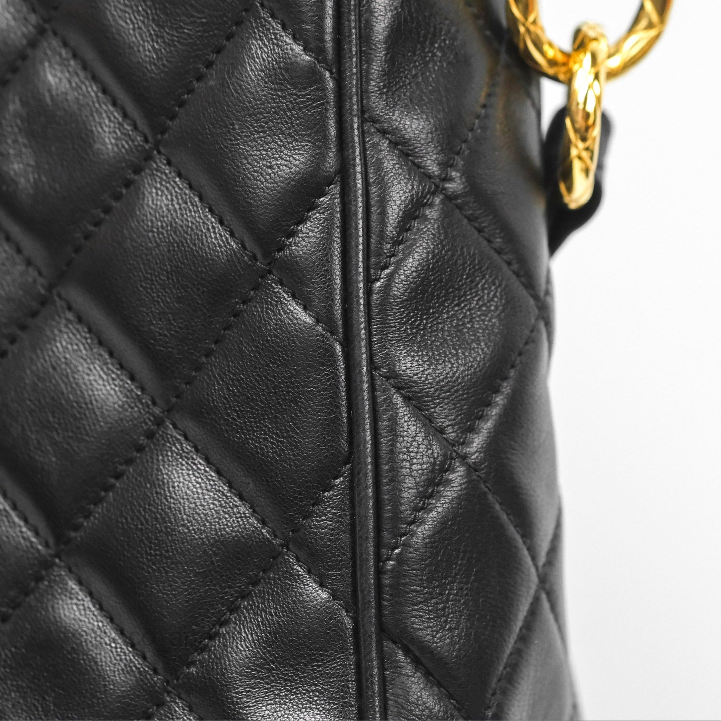 Chanel Vintage Quilted Shoulder Bag Black Lambskin Gold Hardware