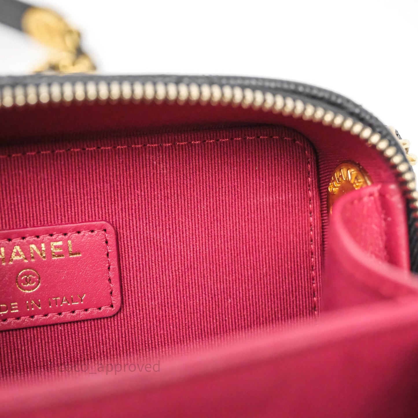 Chanel Quilted CC Coins Purse Chain Camera Case Black Caviar Aged Gold Hardware