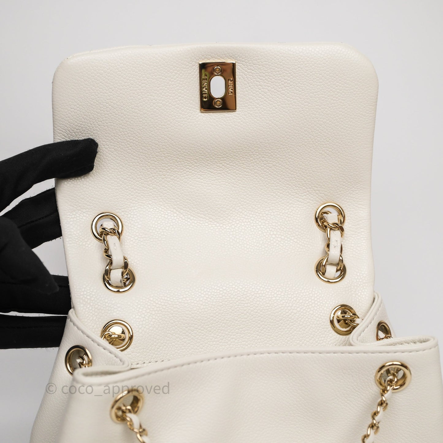 Chanel Duma Backpack Medium White Caviar Gold Hardware