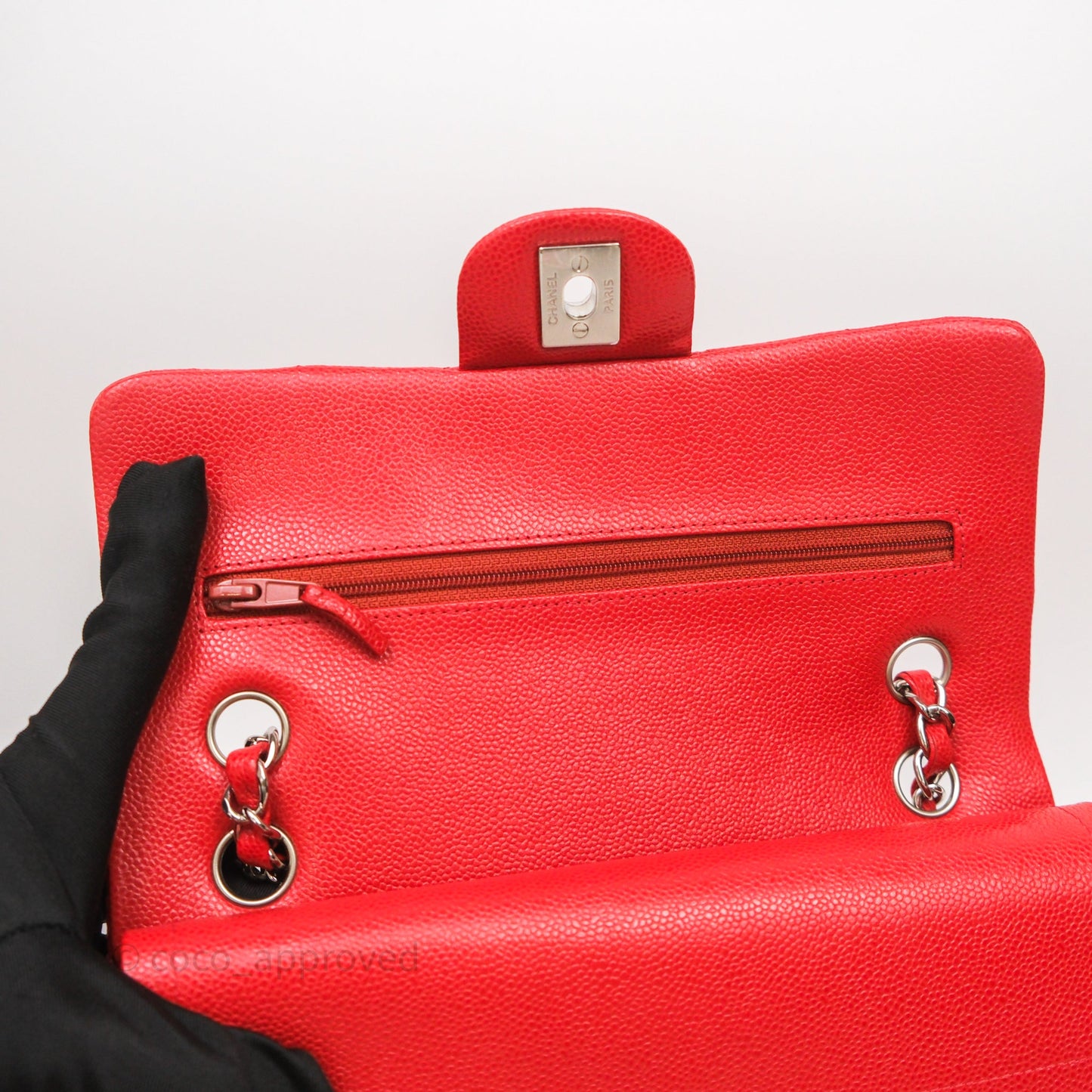 Chanel Small Classic Flap Quilted Red Caviar Silver Hardware