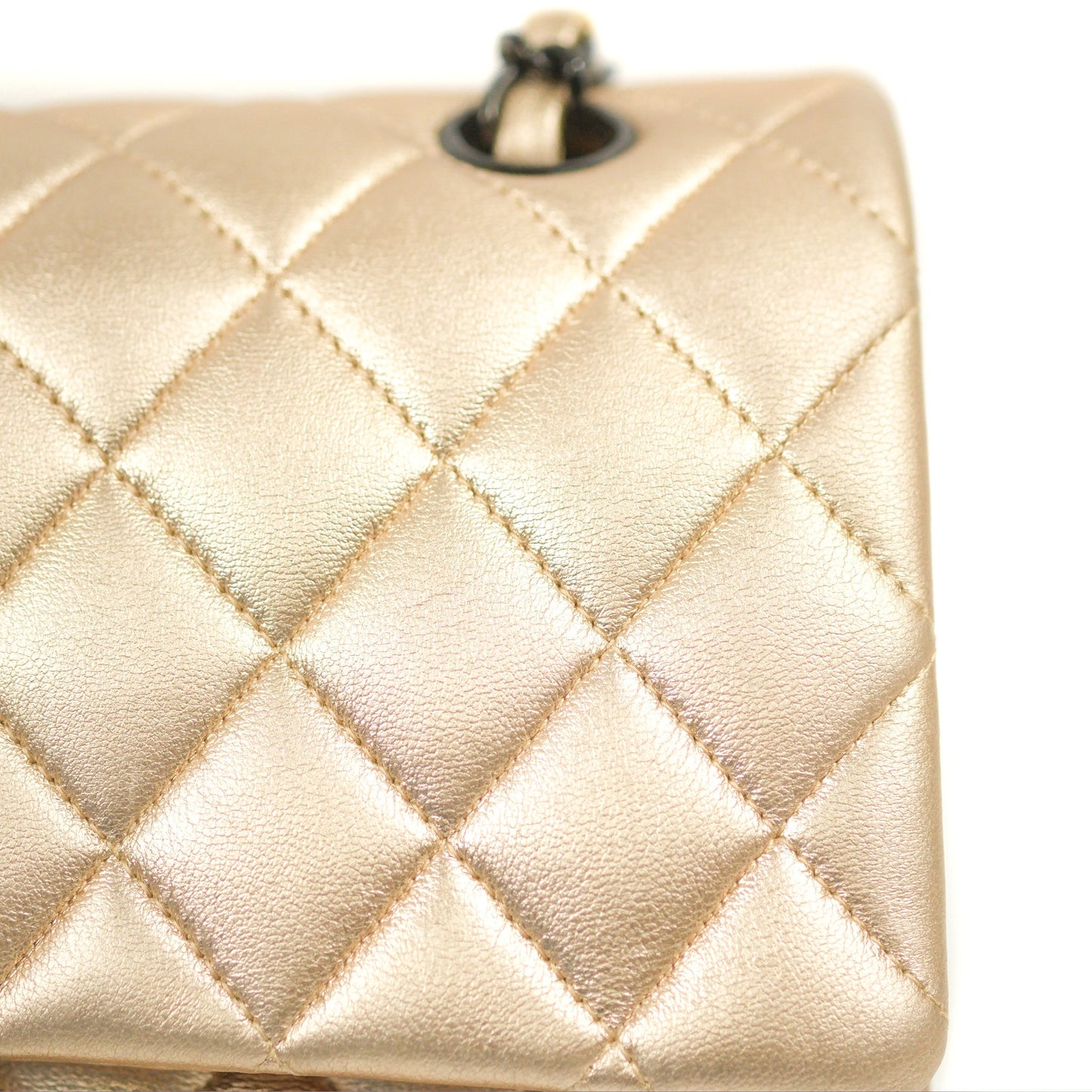 Chanel Classic M/L Medium Flap Quilted Metallic Gold Lambskin Gun Metal