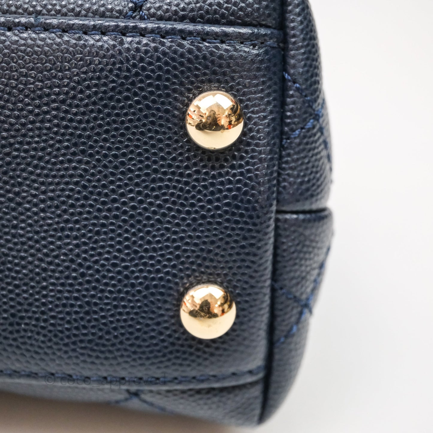 Chanel Mini Coco Handle Quilted Navy Caviar Gold Hardware Lizard Embossed Handle