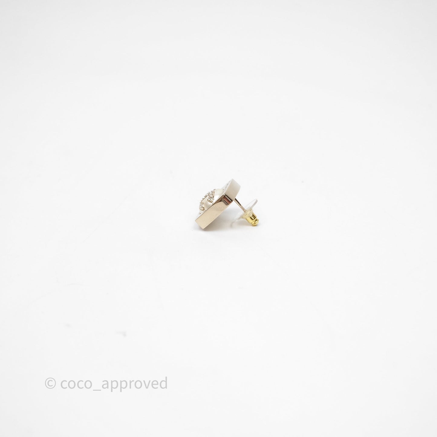 Chanel Crystal CC Pearl Square Earrings Gold Tone 23S
