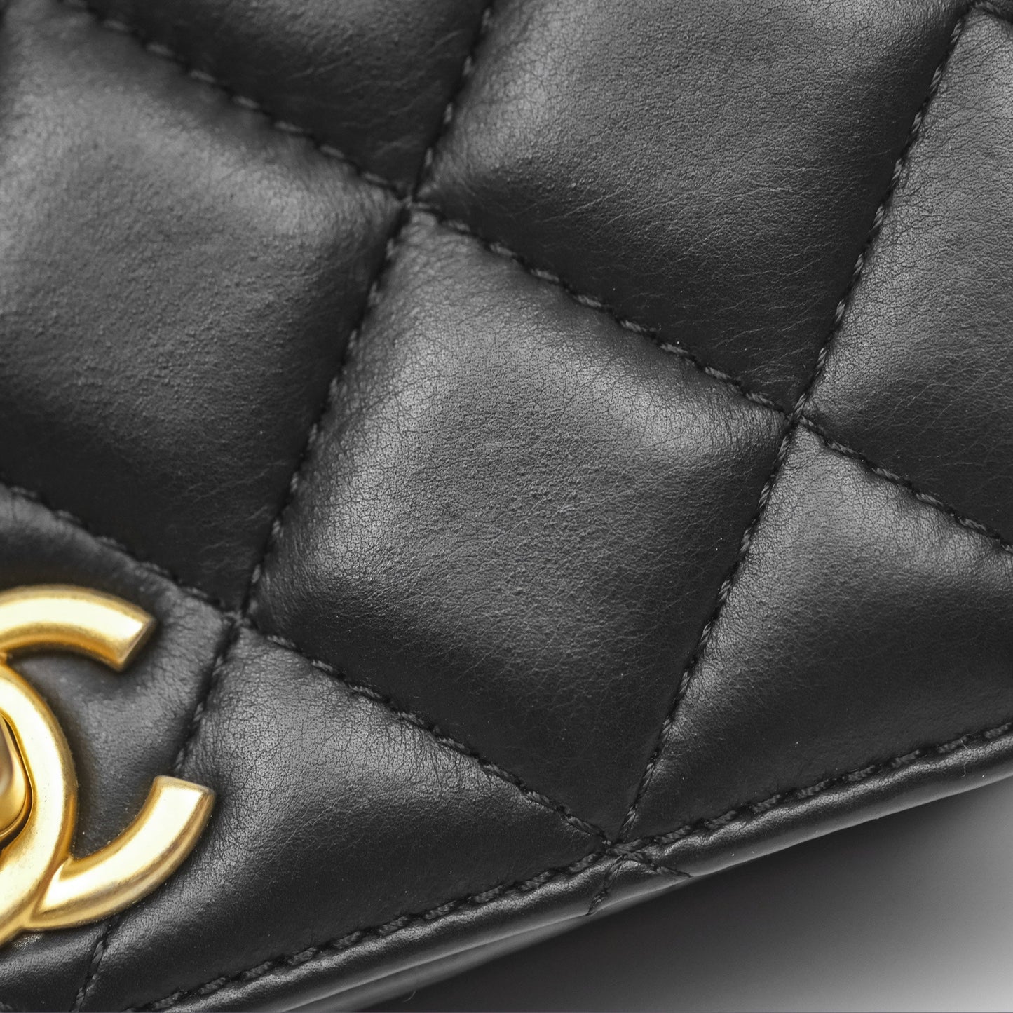Chanel Quilted Side Chain Flap Bag Black Calfskin Aged Gold Hardware