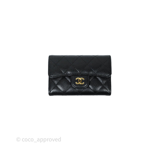 Chanel Classic Quilted Flap Card Holder Black Caviar Gold Hardware