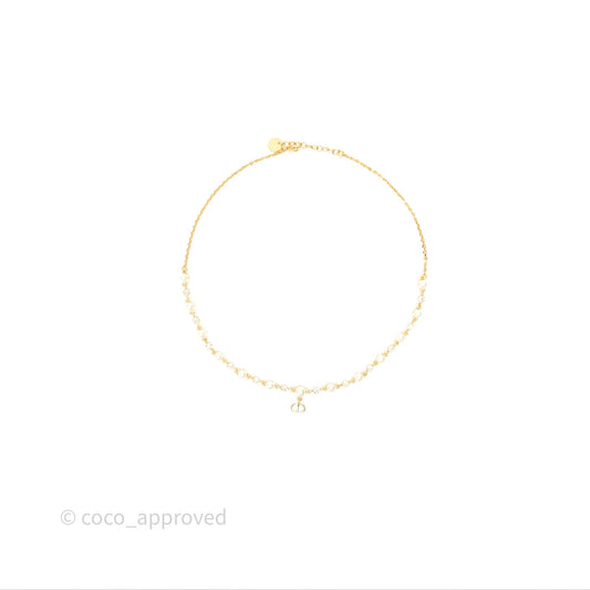 Christian Dior Petit CD Treasure Necklace Pearls Gold Tone