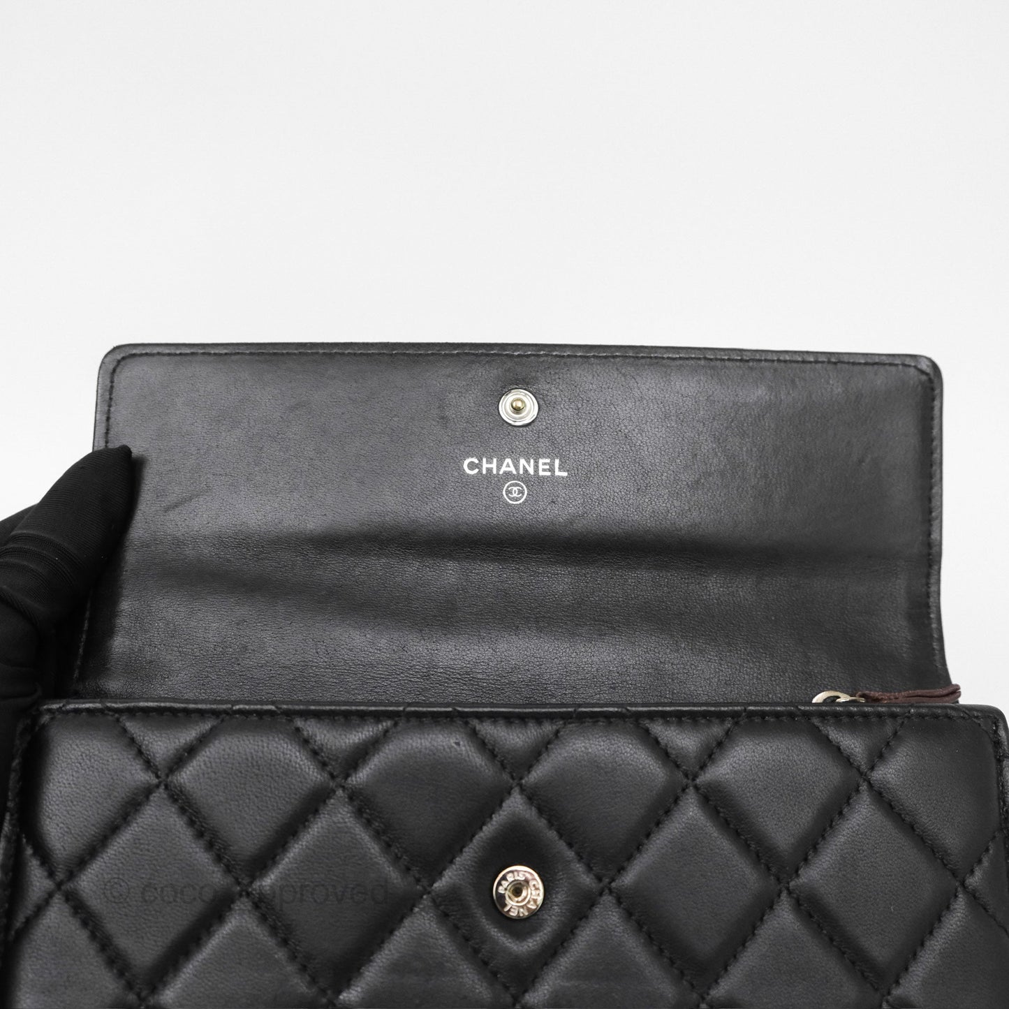 Chanel Classic Quilted Long Wallet Black Lambskin Silver Hardware
