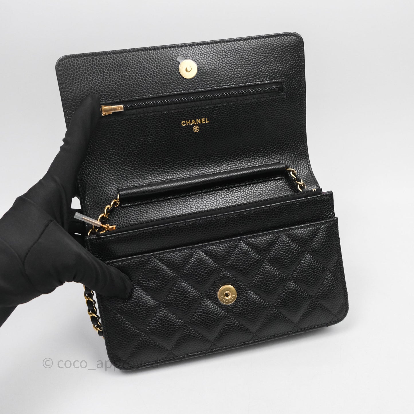 Chanel Quilted WOC Black Caviar Gold Hardware