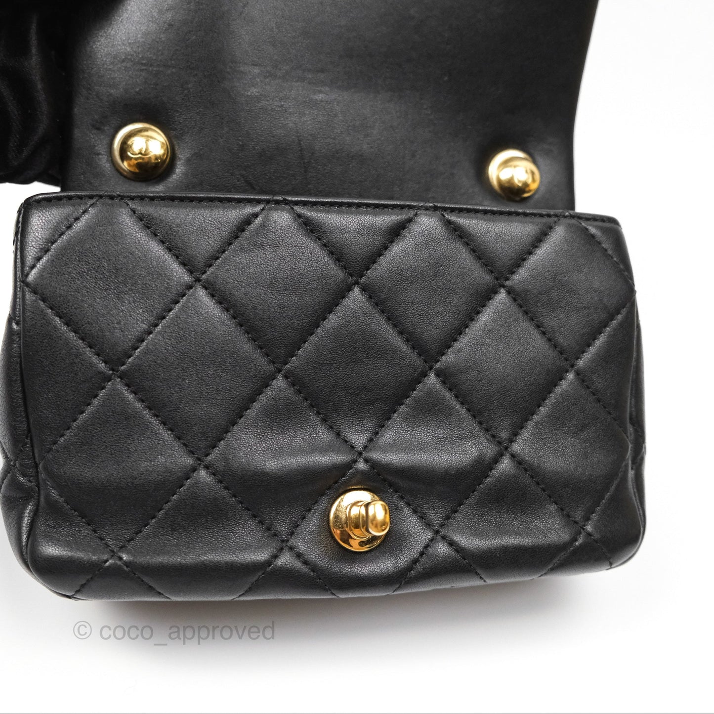 Chanel Mini Top Handle Flap Black Lambskin Aged Gold Hardware