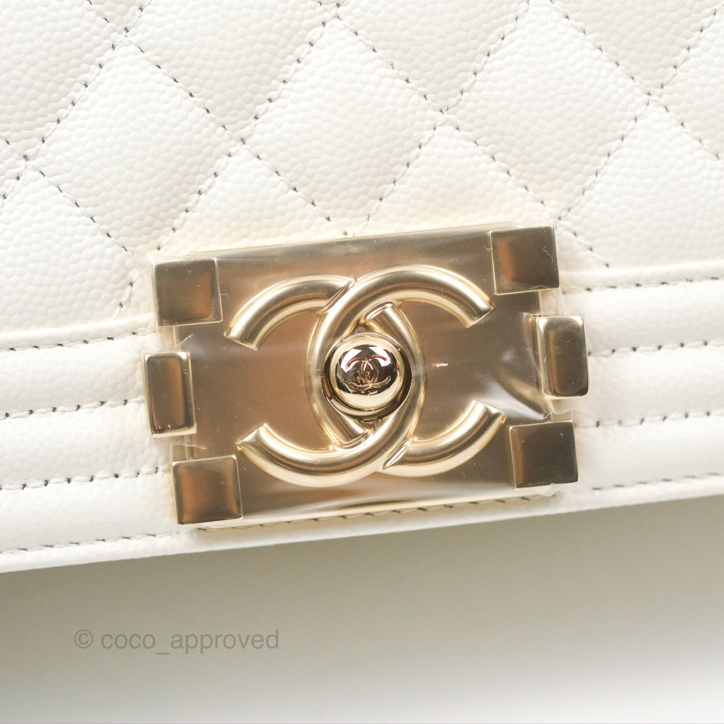 Chanel Medium Boy Quilted White Caviar Gold Hardware