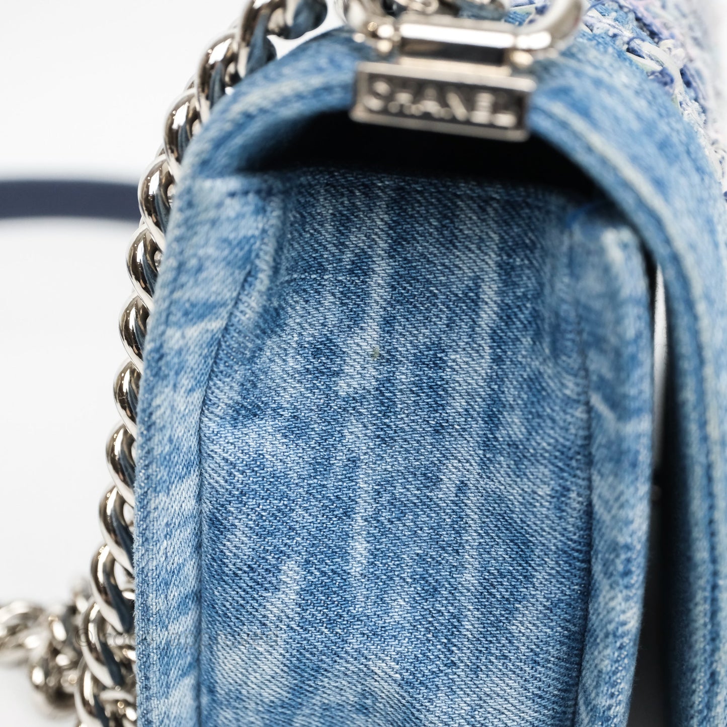 Chanel Medium Boy Blue Denim Tweed Silver Hardware