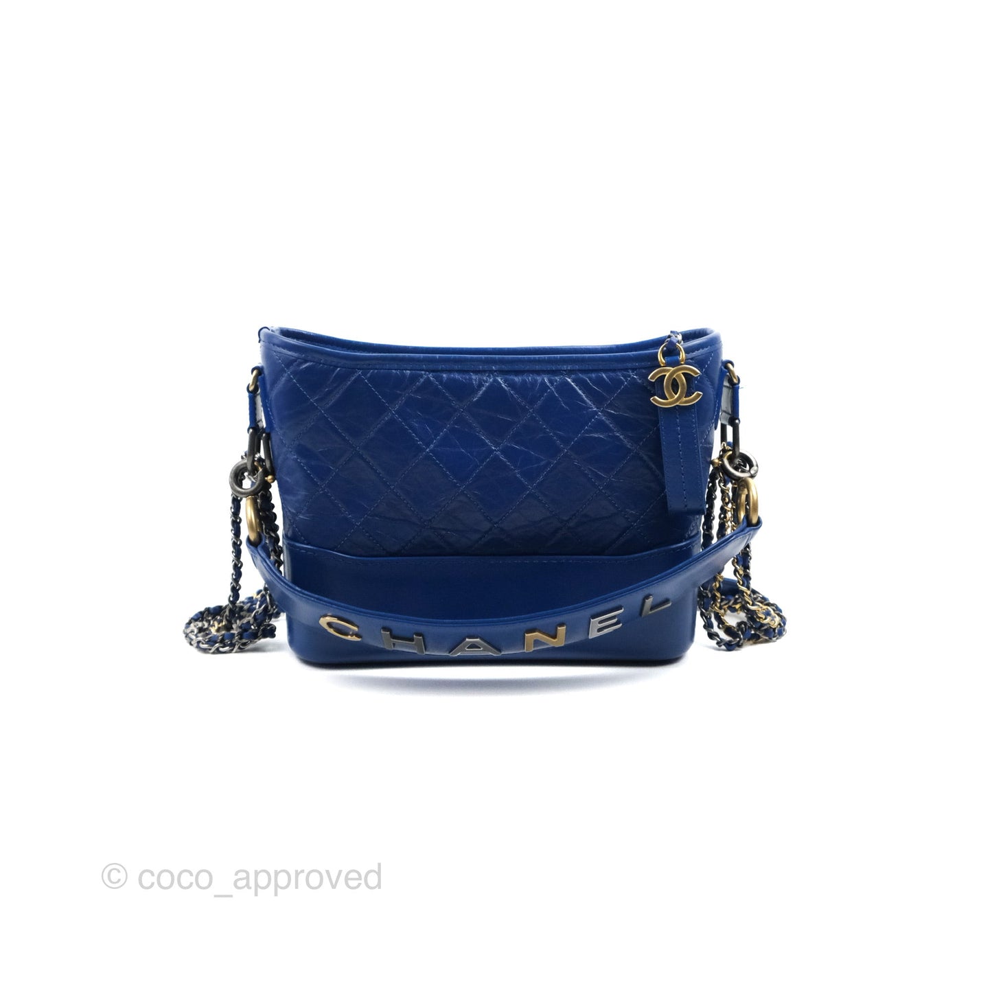 Chanel New Medium Gabrielle Blue Logo Handle Aged Calfskin Mixed Hardware