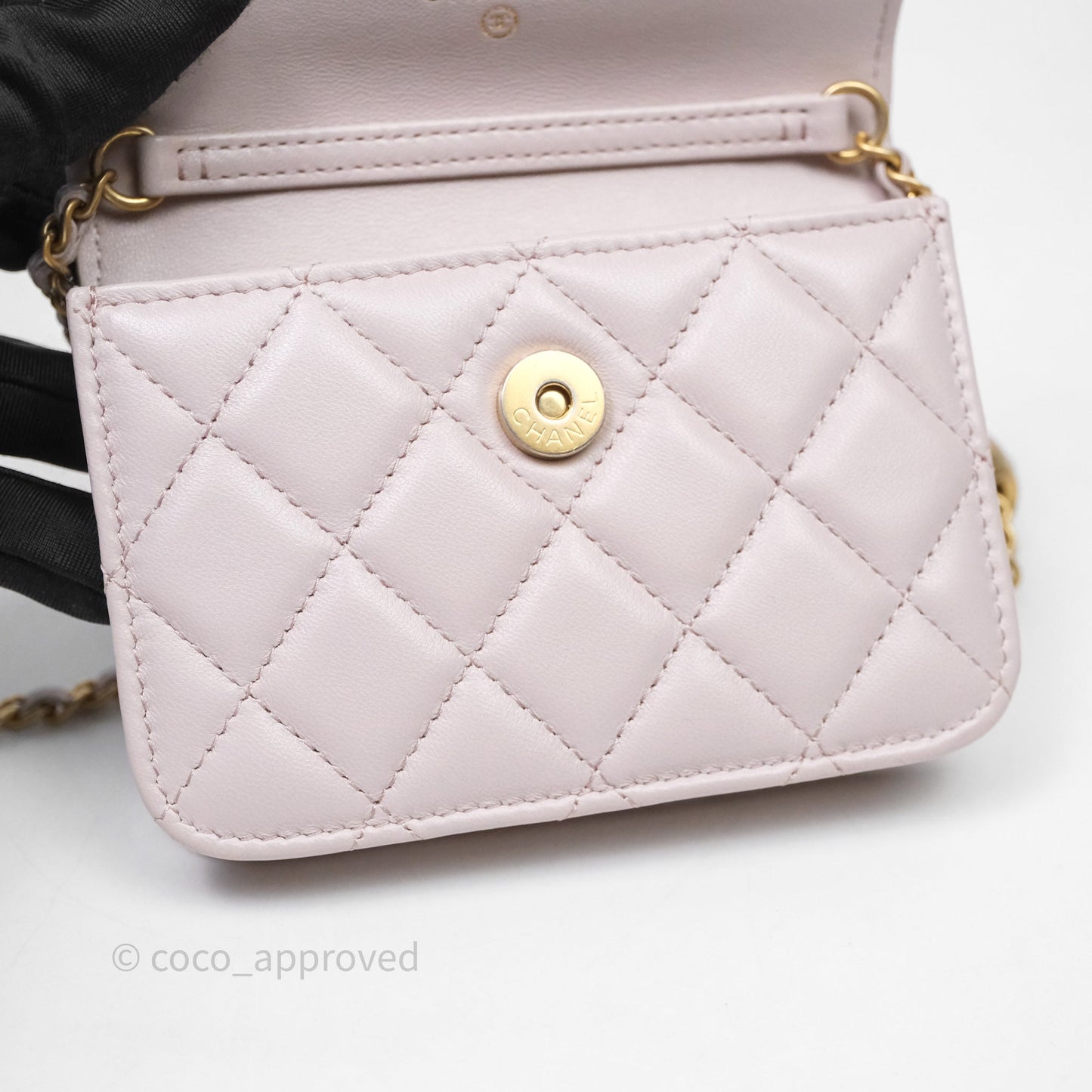 Chanel Pearl Crush Mini Clutch Belt Bag Lilac Lambskin Aged Gold Hardware