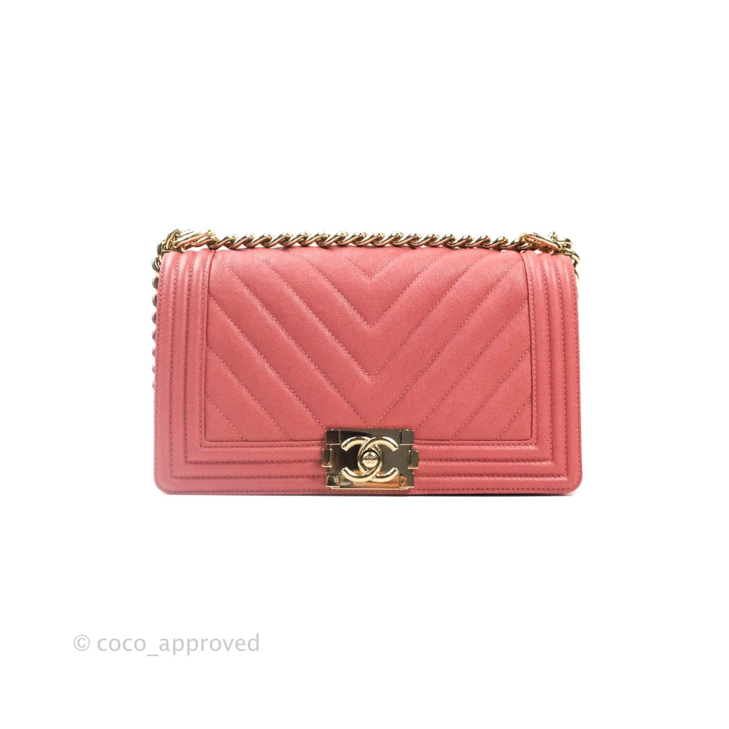 Chanel Boy Chevron Medium Pink Caviar Gold Hardware